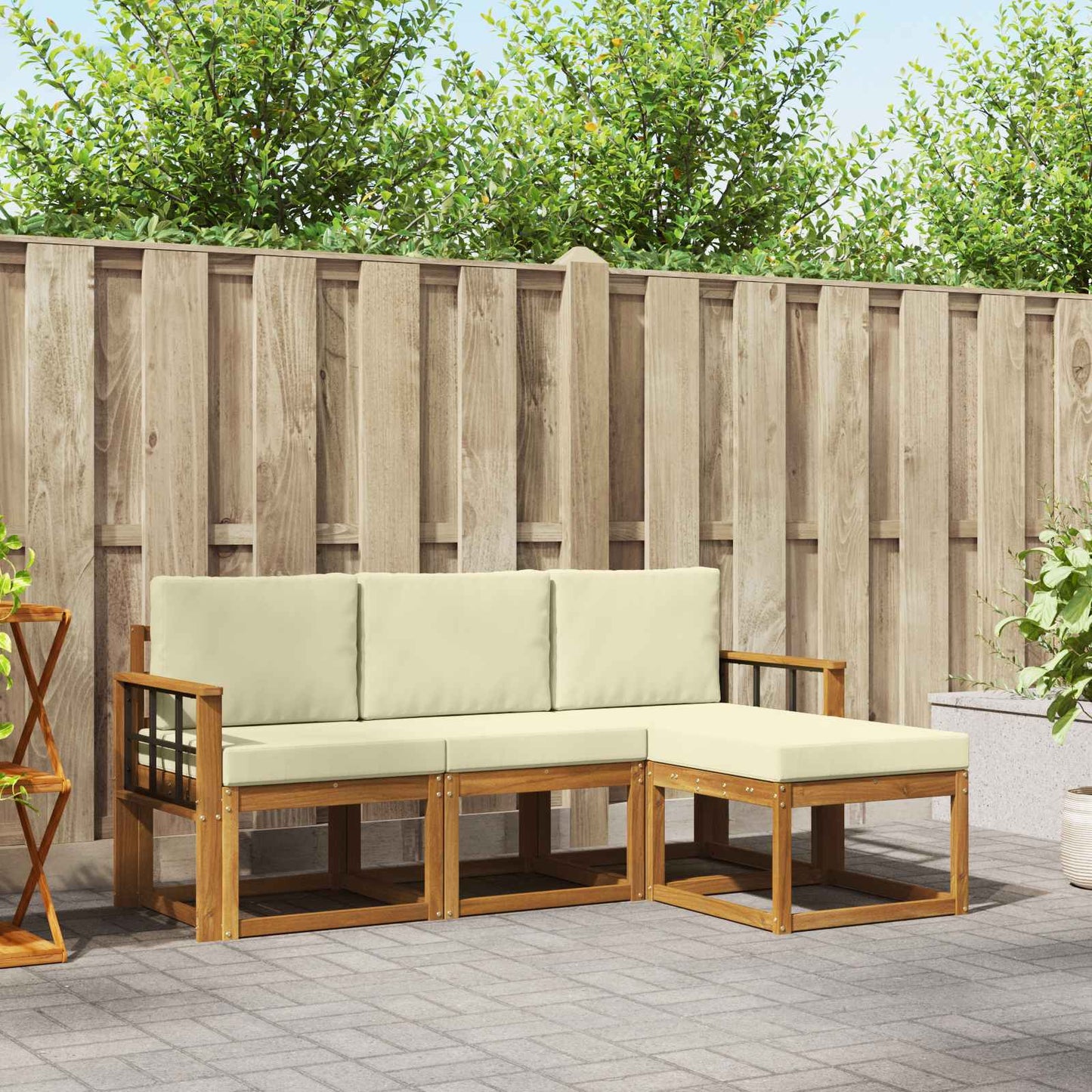Outdoor-Sofagarnitur 4 stk. Natur und Creme