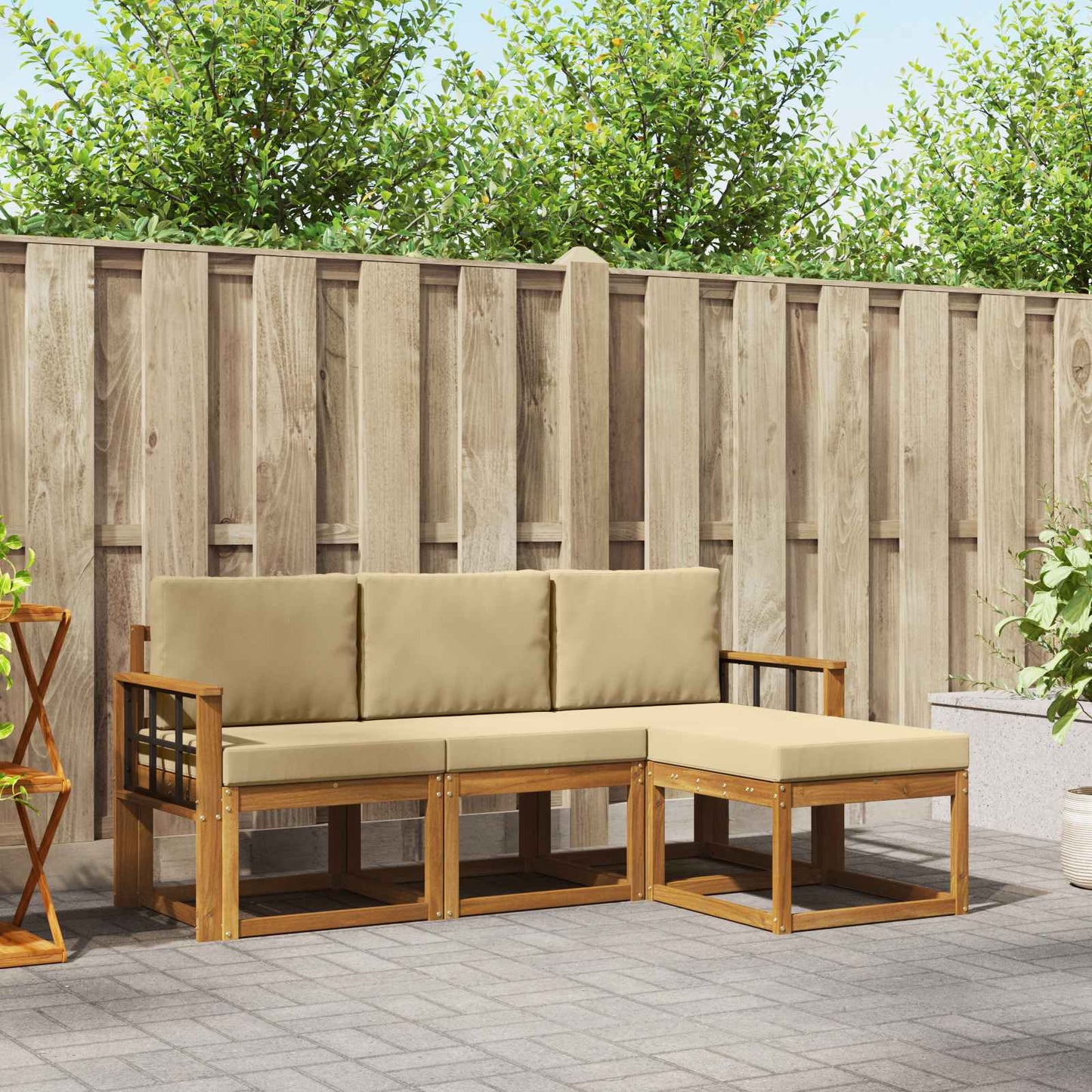 Outdoor-Sofagarnitur mit Kissen 4 pcs Natur und Beige