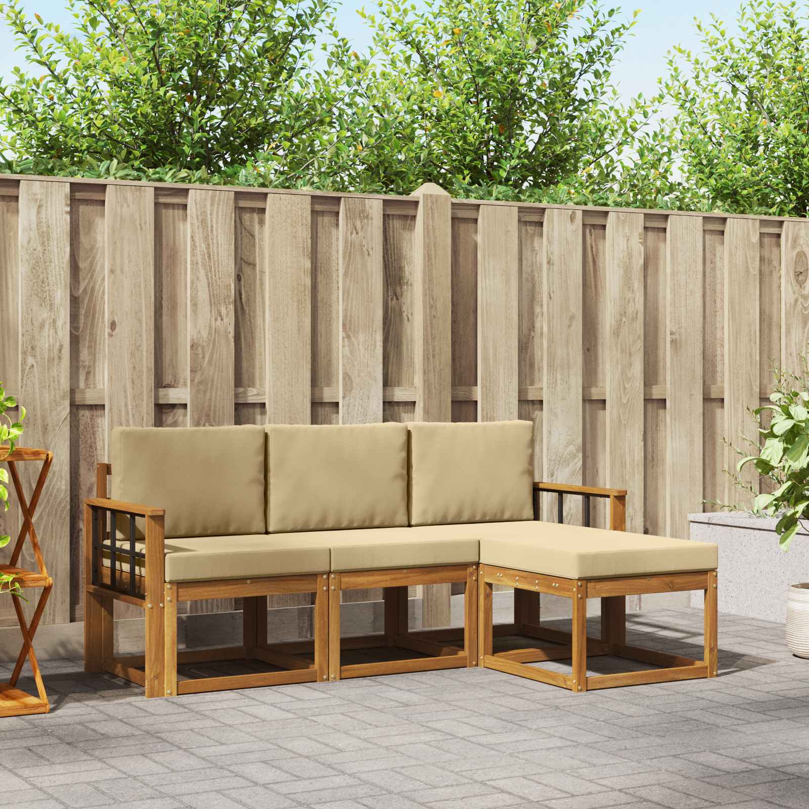 Outdoor-Sofagarnitur mit Kissen 4 pcs Natur und Beige