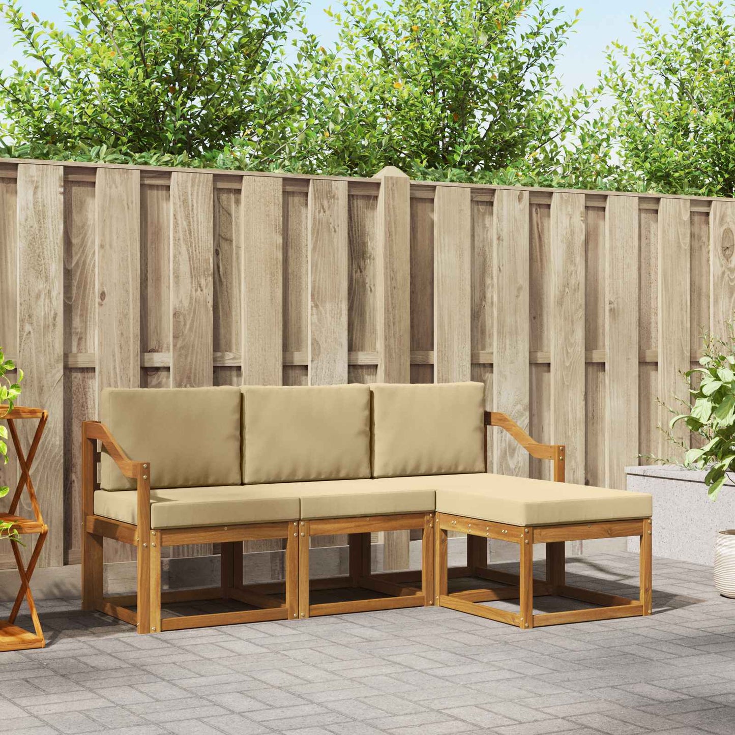 Outdoor-Sofagarnitur mit Kissen 4 pcs Natur und Beige