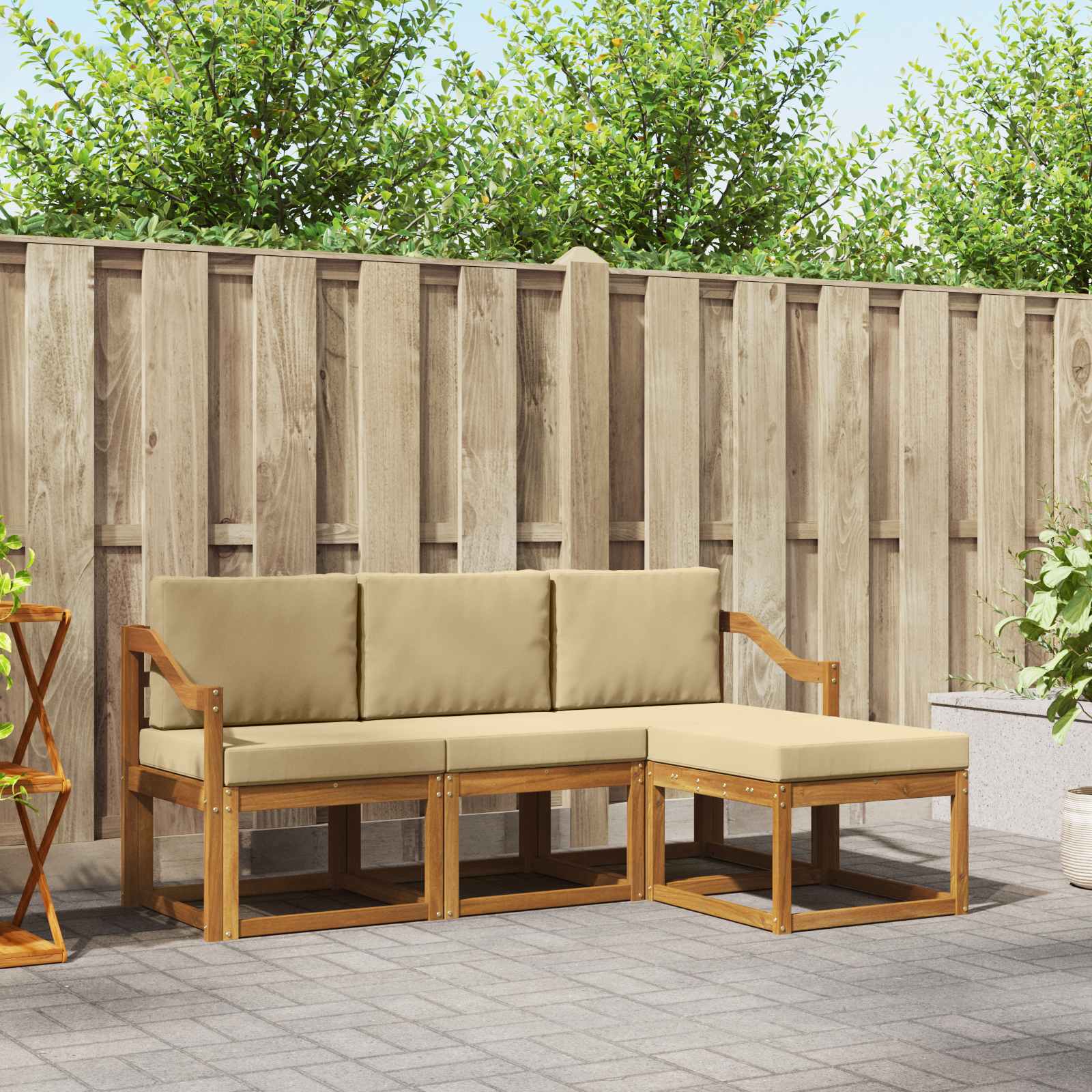 Outdoor-Sofagarnitur mit Kissen 4 pcs Natur und Beige