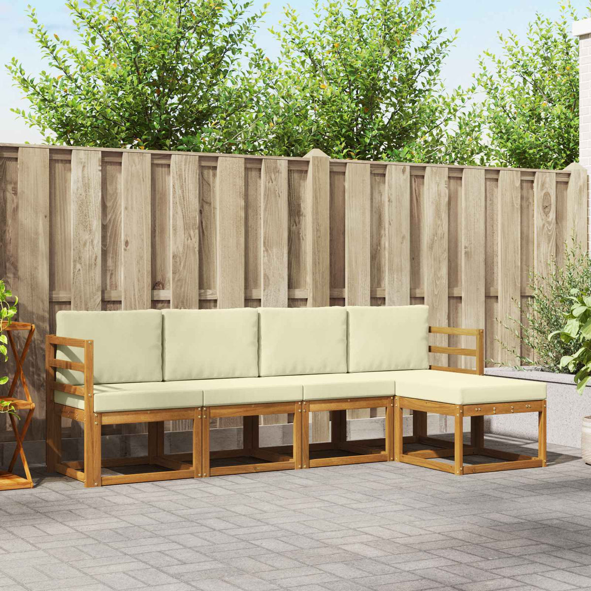 Outdoor-Sofagarnitur 5 stk. Natur und Creme