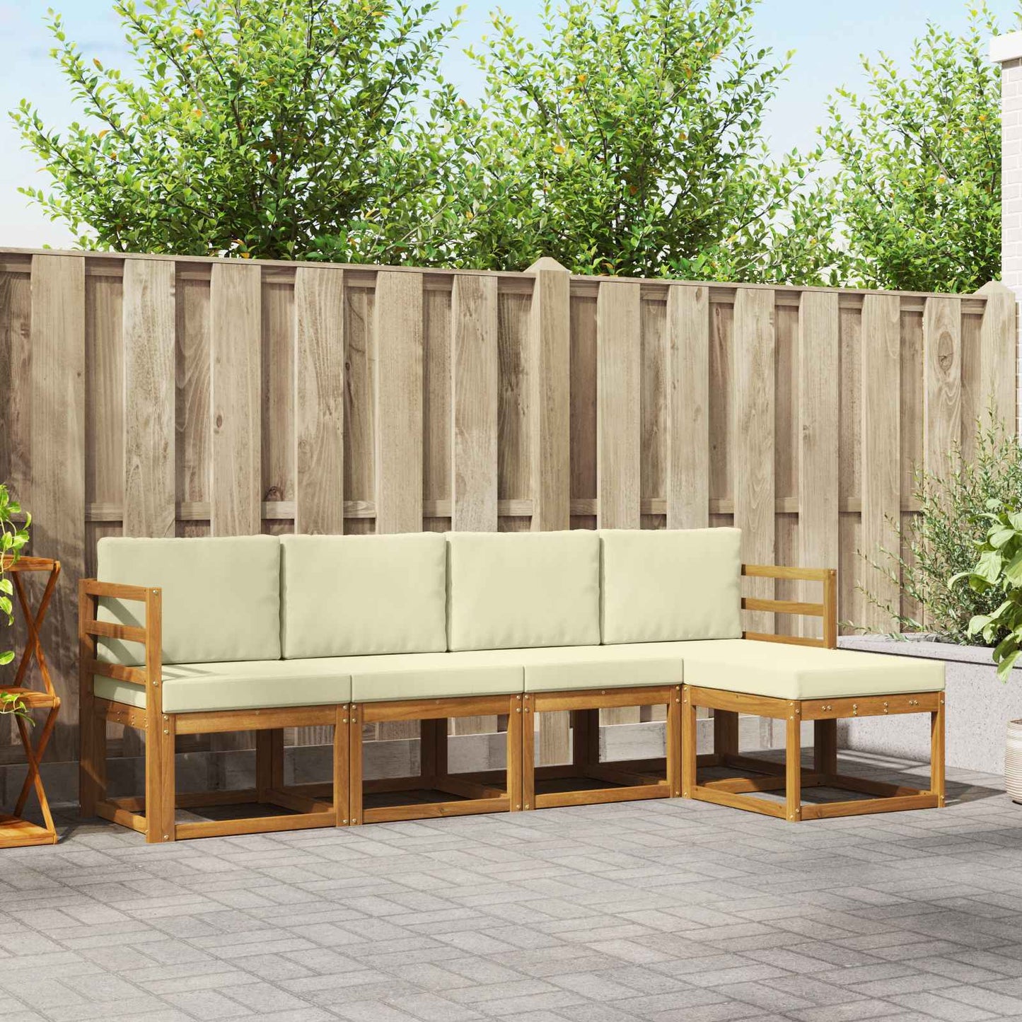 Outdoor-Sofagarnitur 5 stk. Natur und Creme