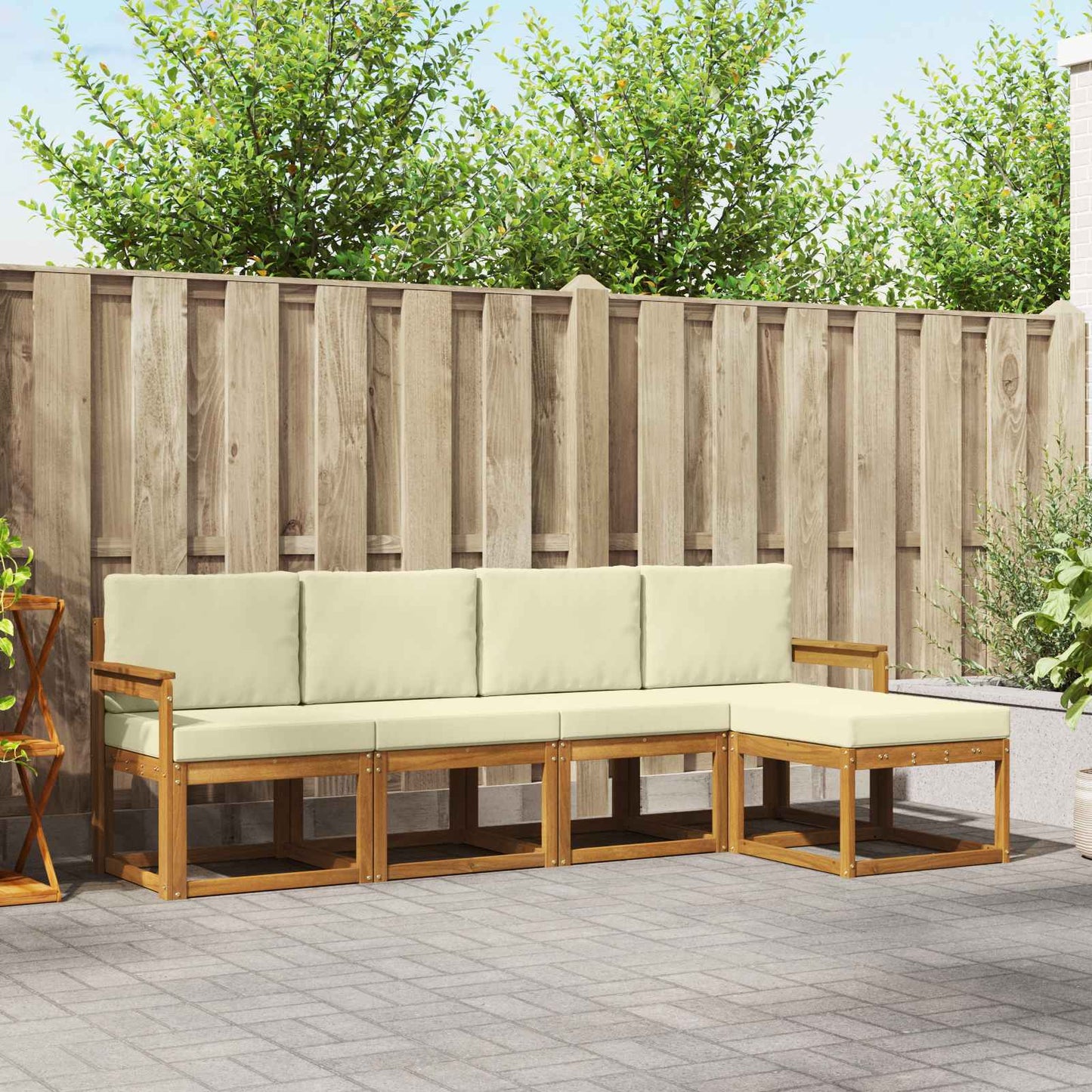 Outdoor-Sofagarnitur 5 stk. Natur und Creme