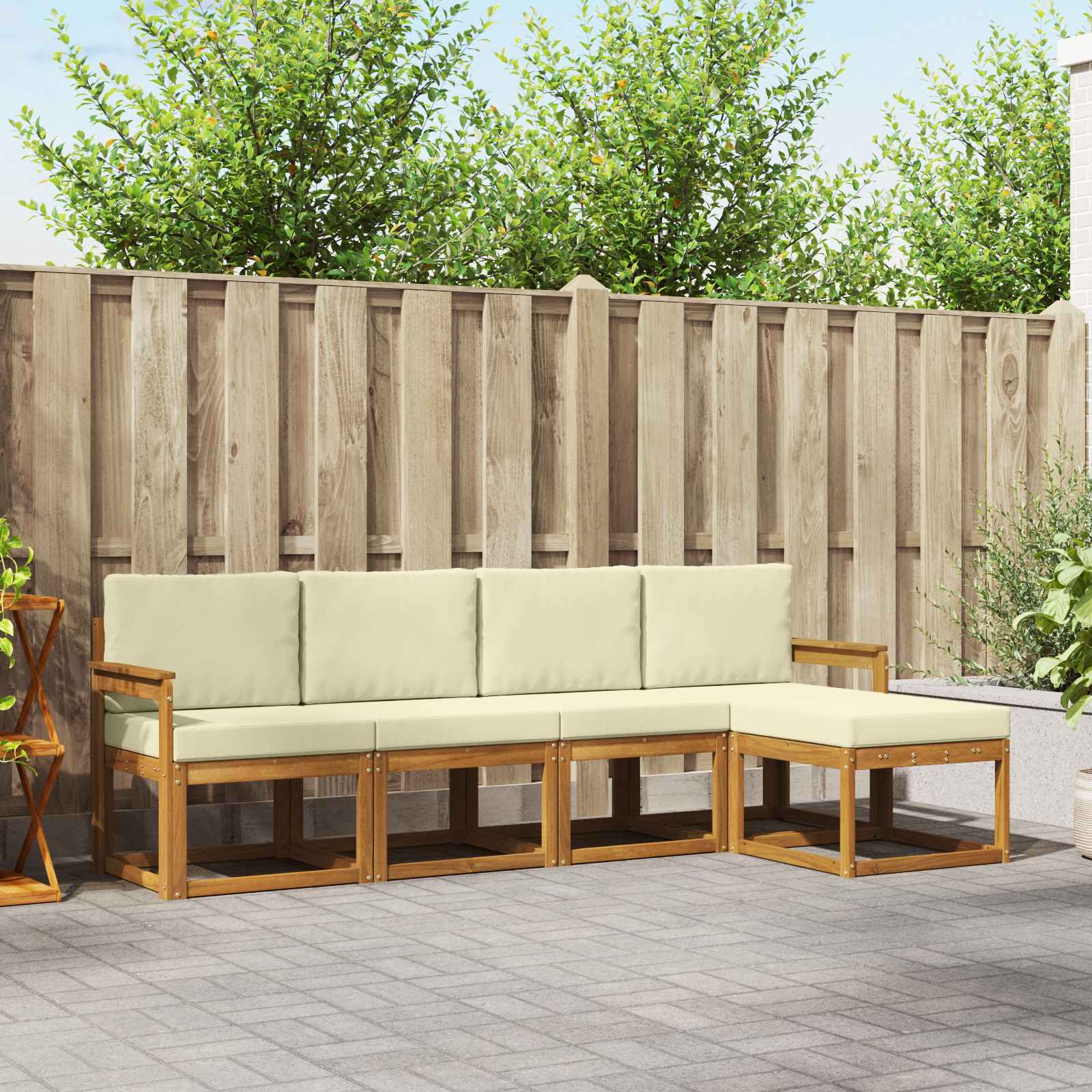 Outdoor-Sofagarnitur 5 stk. Natur und Creme