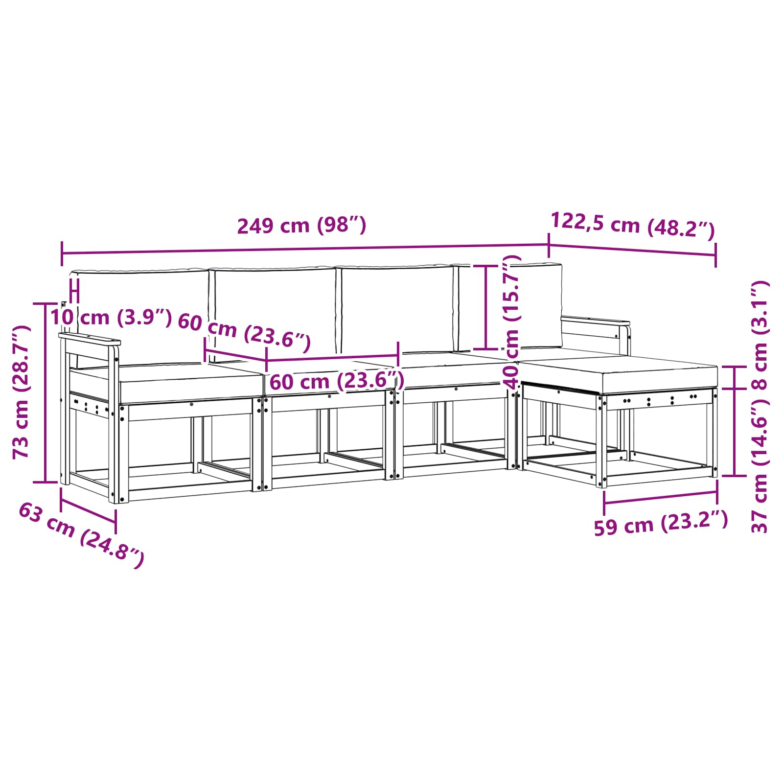 Outdoor-Sofagarnitur 5 stk. Natur und Creme