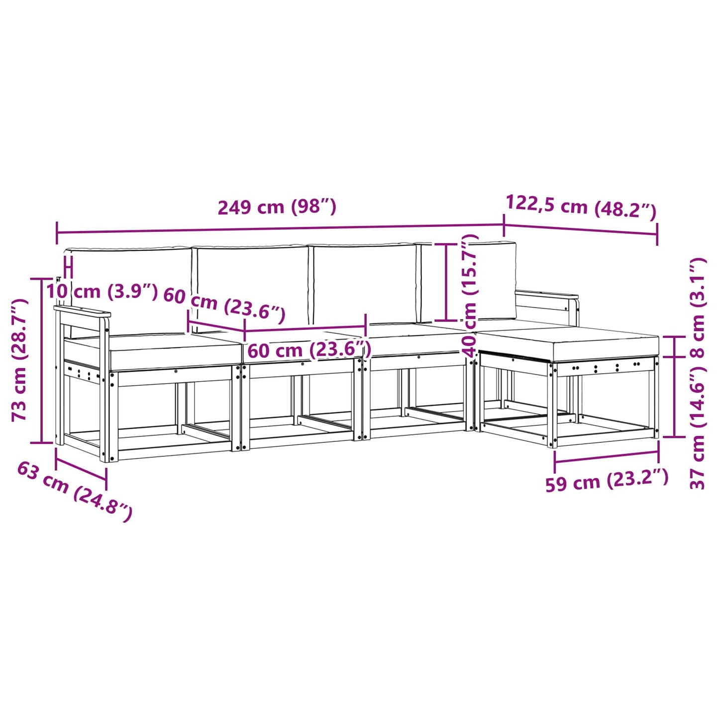 Outdoor-Sofagarnitur 5 stk. Natur und Anthrazit