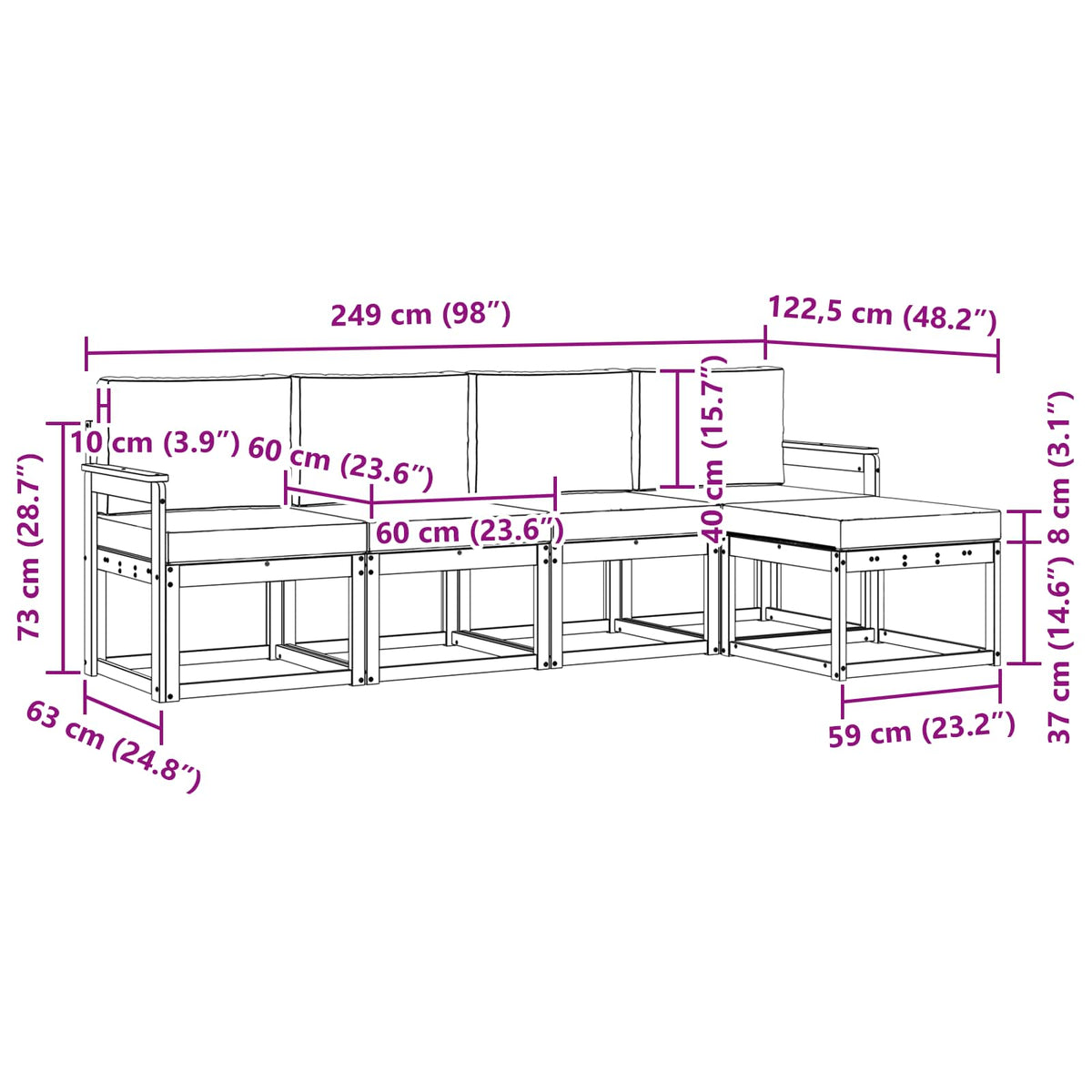 Outdoor-Sofagarnitur 5 stk. Natur und Anthrazit