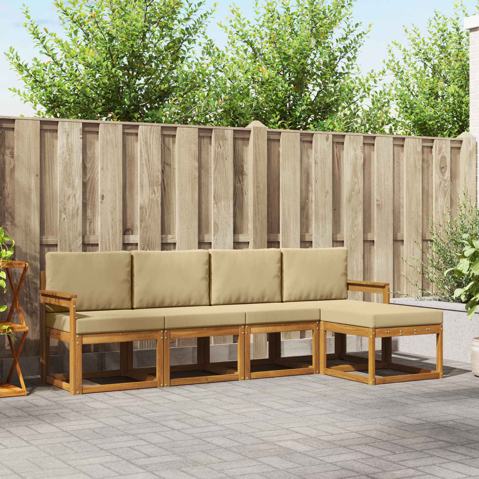 Outdoor-Sofagarnitur 5 pcs Natur und Beige Massivholz Akazie