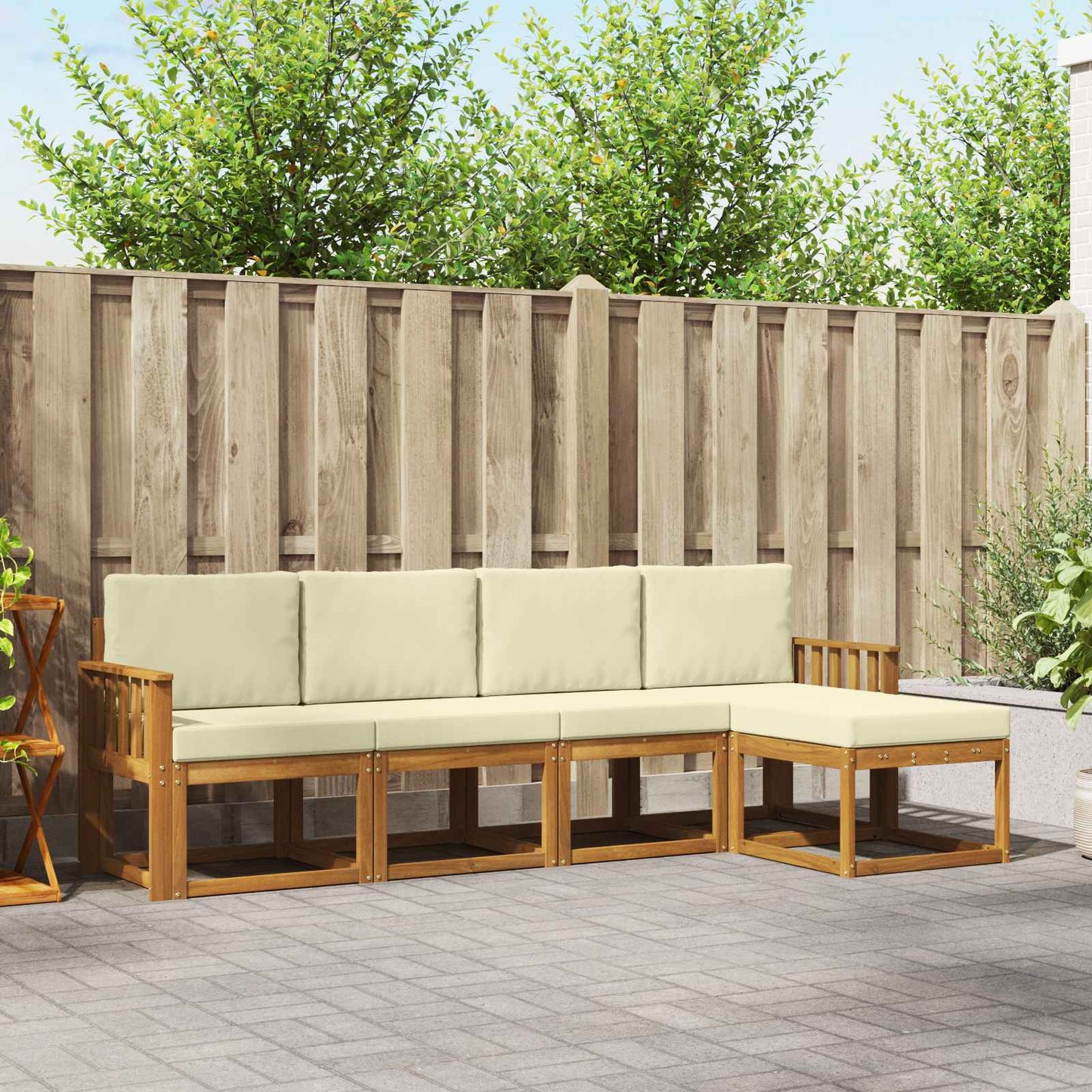 Outdoor-Sofagarnitur 5 stk. Natur und Creme
