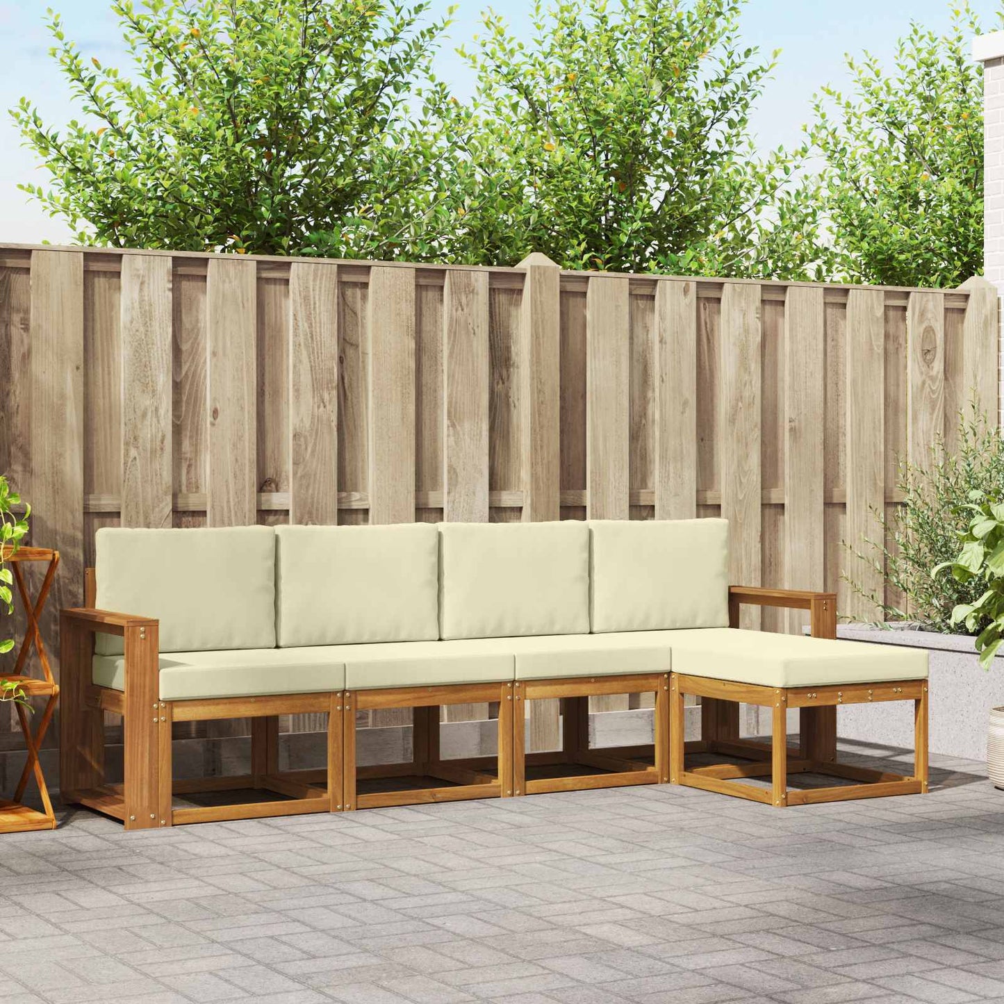 Outdoor-Sofagarnitur 5 stk. Natur und Creme