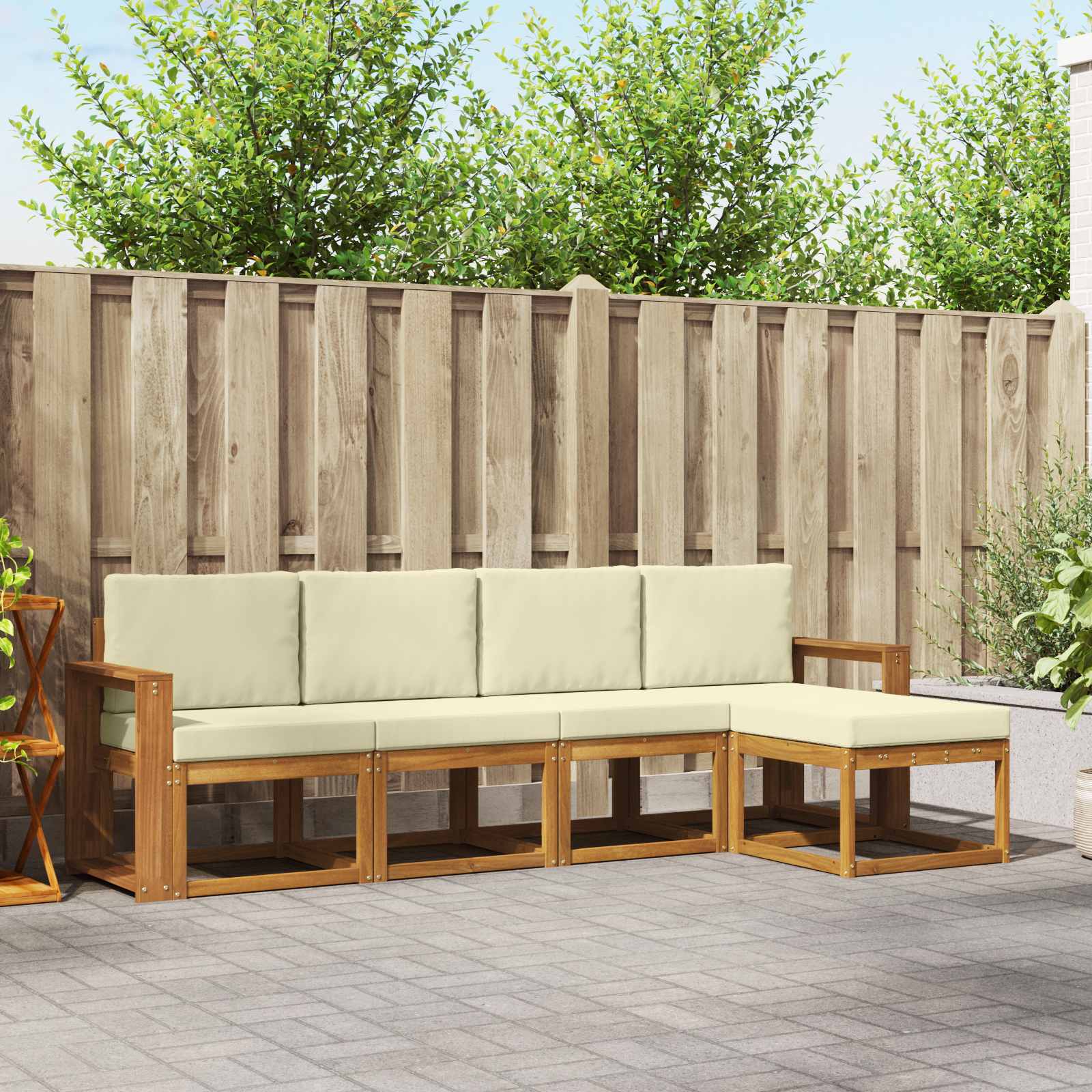Outdoor-Sofagarnitur 5 stk. Natur und Creme