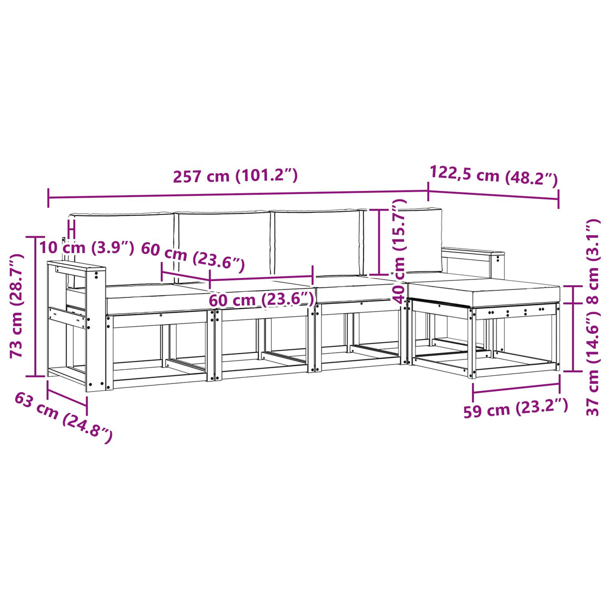 Outdoor-Sofagarnitur 5 stk. Natur und Creme