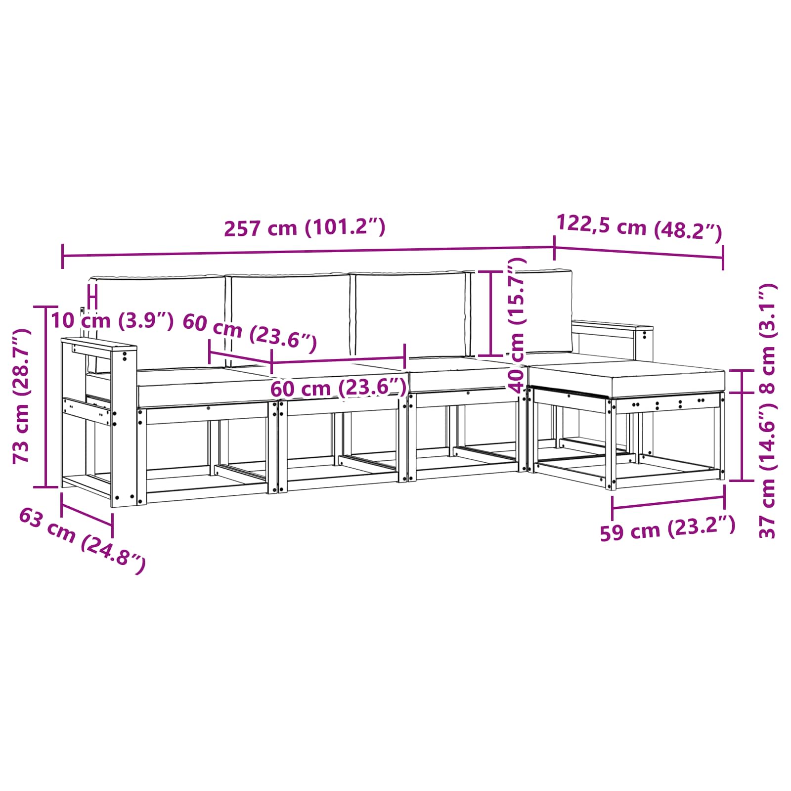 Outdoor-Sofagarnitur 5 stk. Natur und Creme