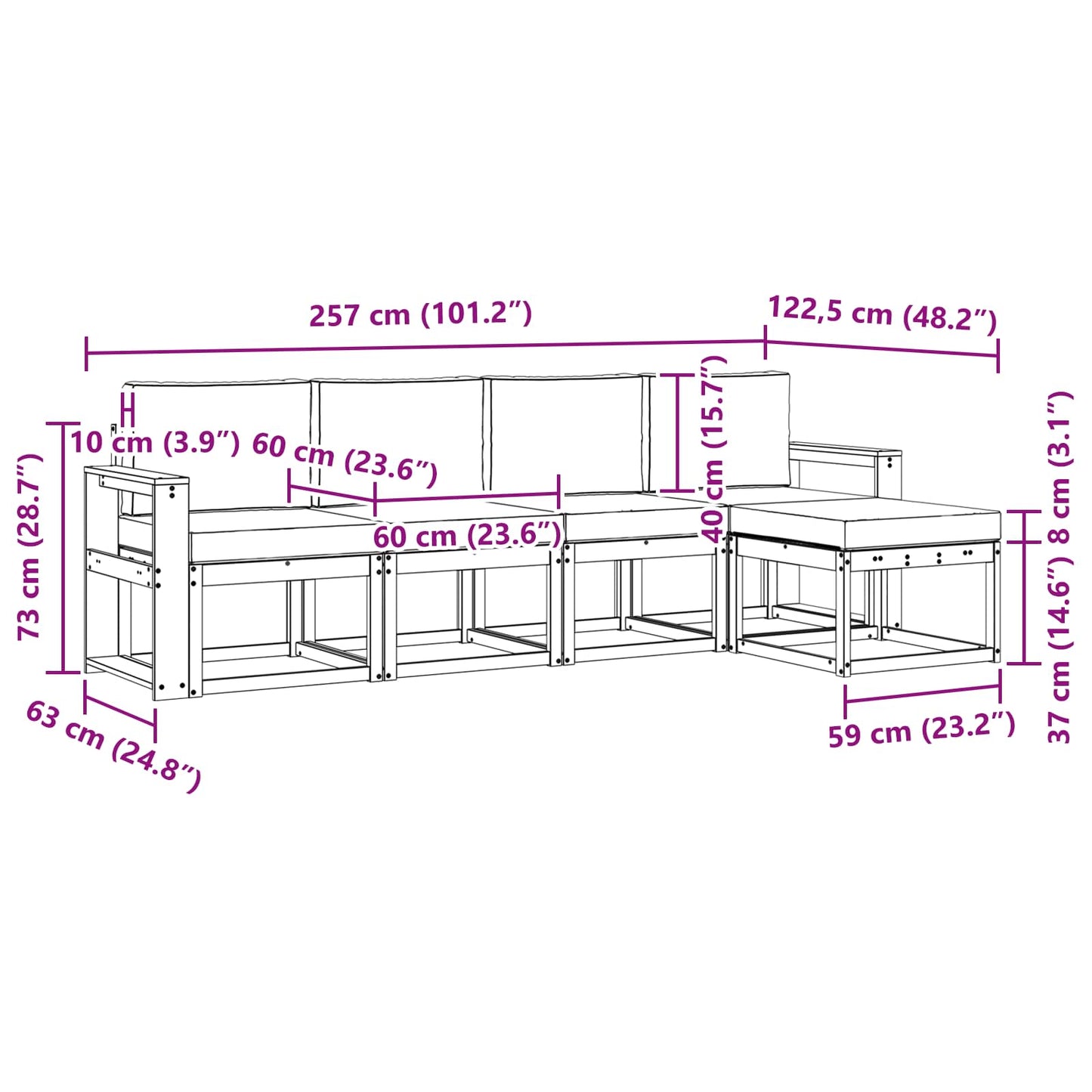 Outdoor-Sofagarnitur 5 stk. Natur und Anthrazit