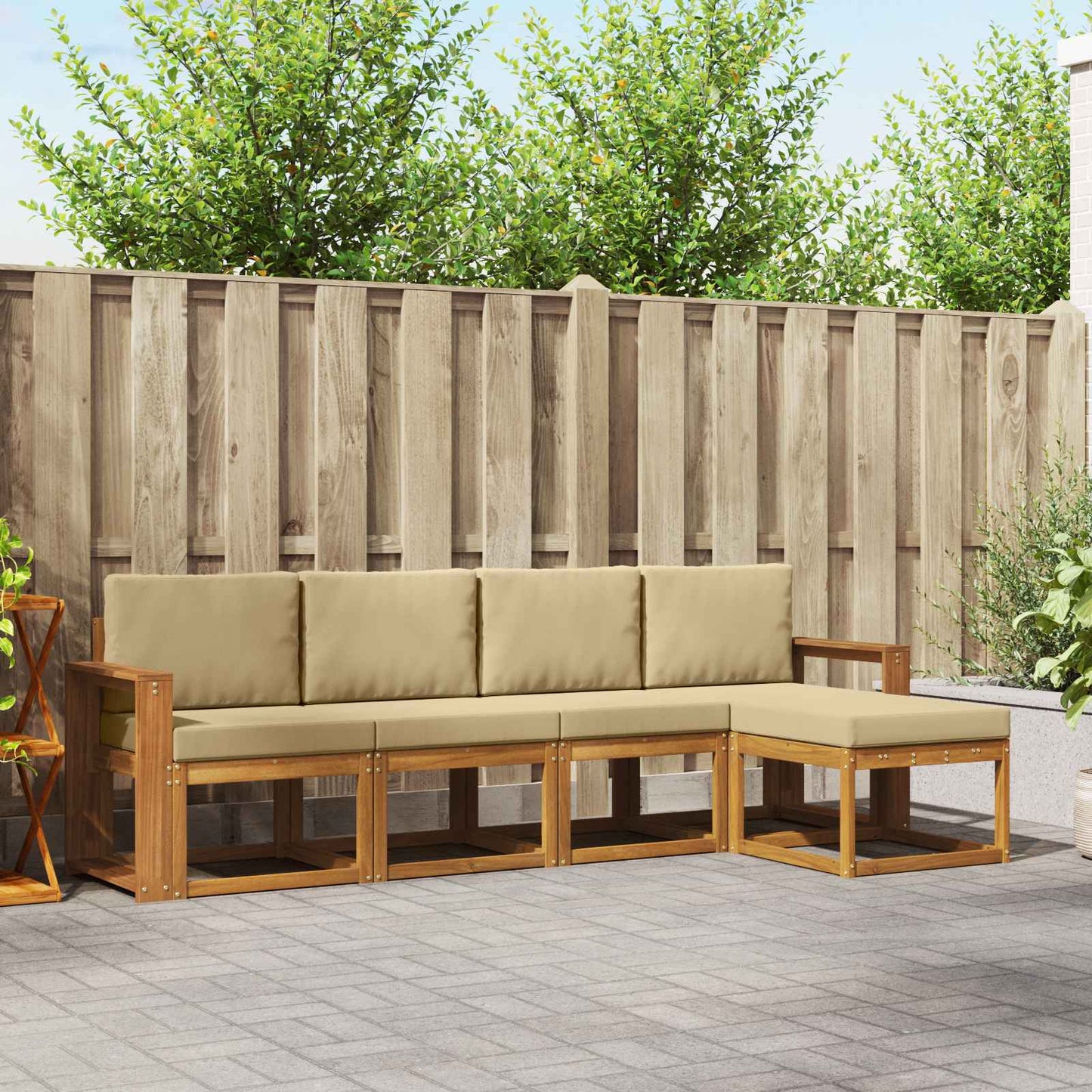 Outdoor-Sofagarnitur 5 pcs Natur und Beige Massivholz Akazie