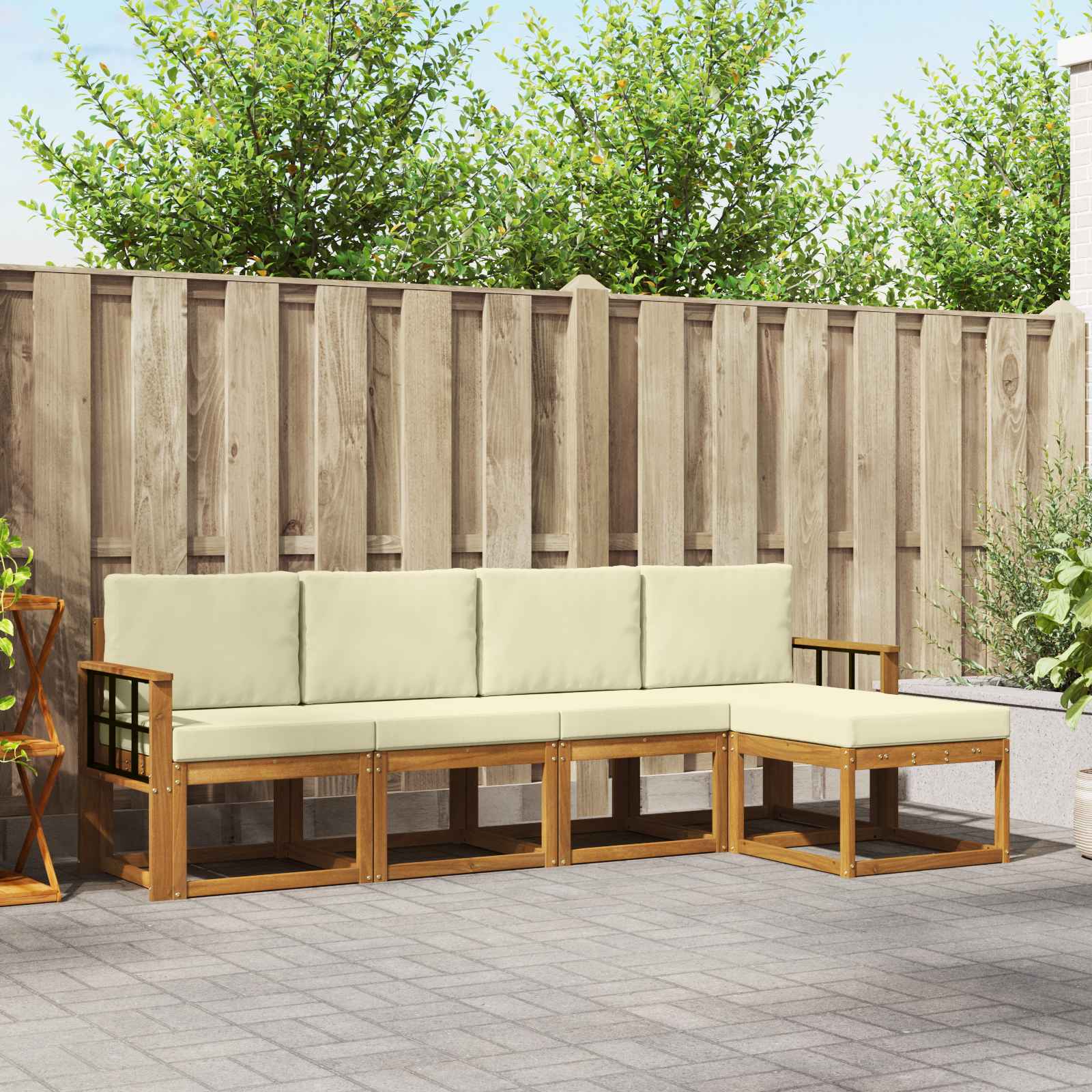 Outdoor-Sofagarnitur 5 stk. Natur und Creme
