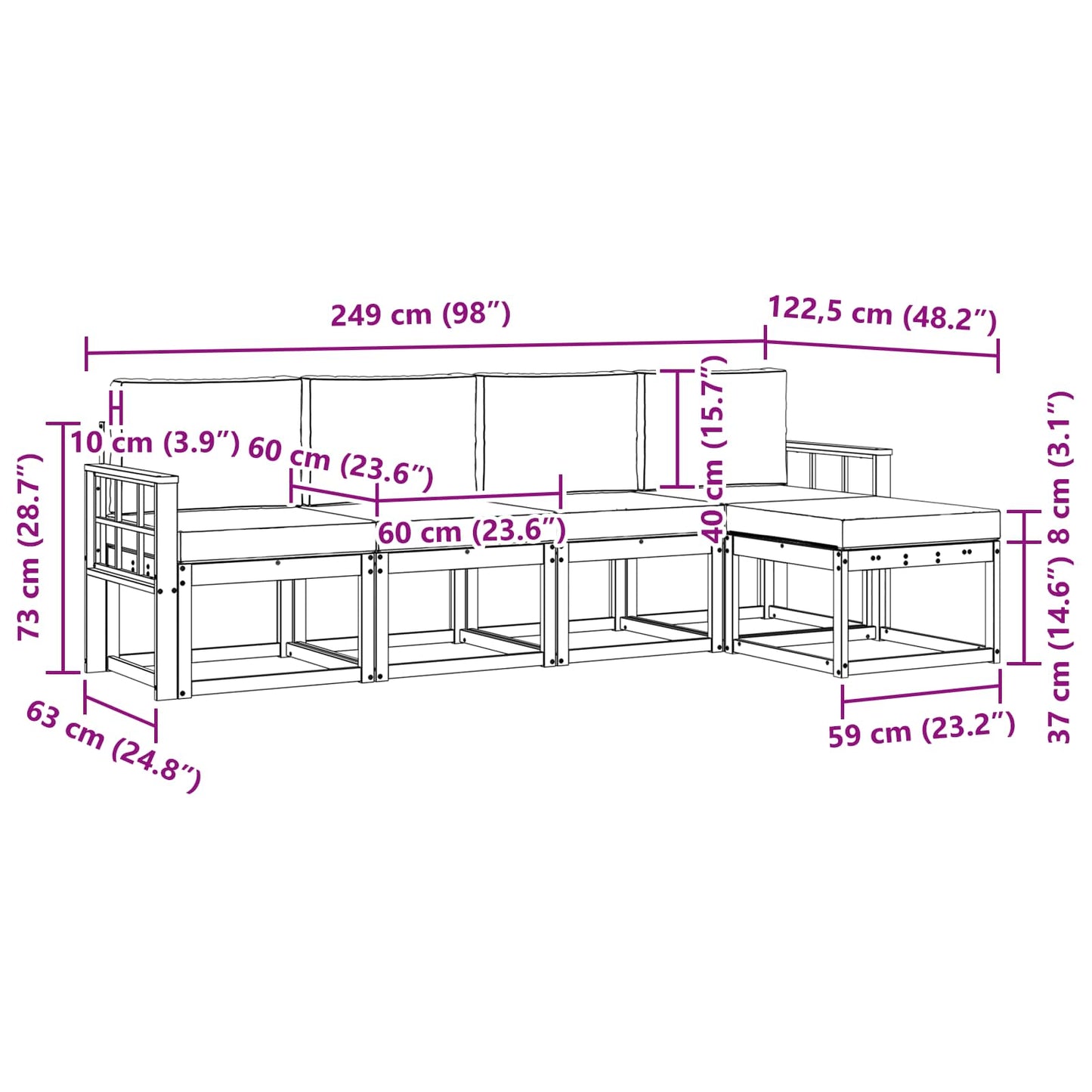 Outdoor-Sofagarnitur 5 stk. Natur und Anthrazit