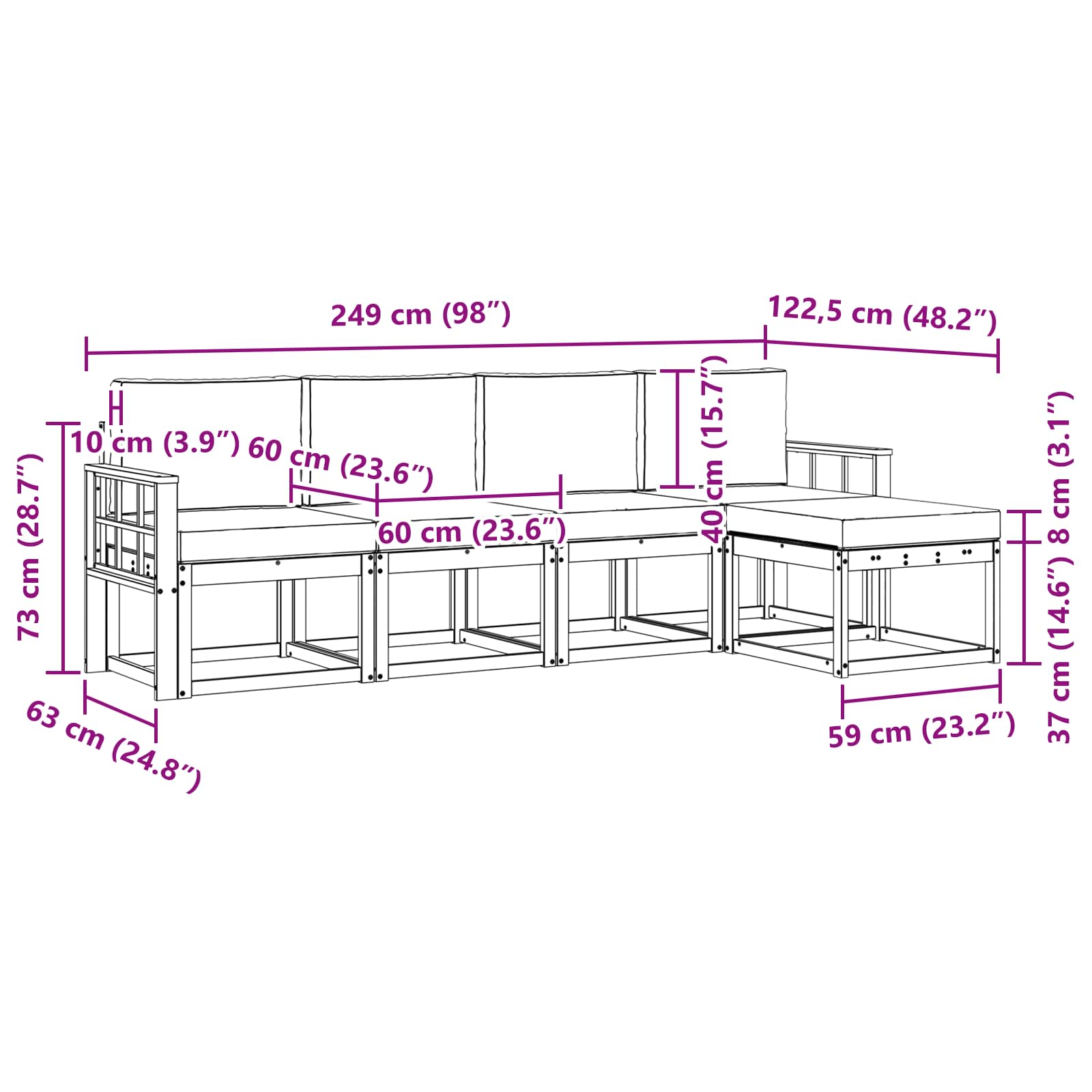 Outdoor-Sofagarnitur 5 stk. Natur und Anthrazit