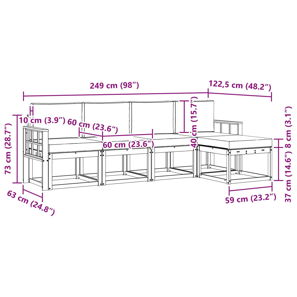 Outdoor-Sofagarnitur 5 stk. Natur und Anthrazit
