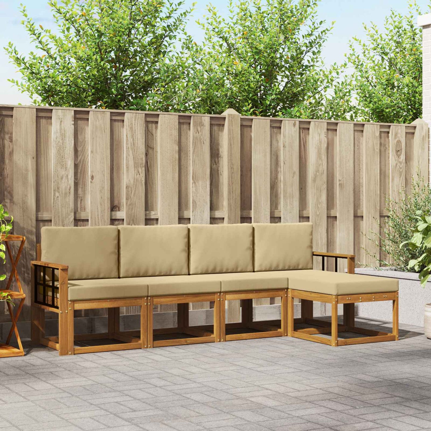 Outdoor-Sofagarnitur 5 pcs Natur und Beige Massivholz Akazie