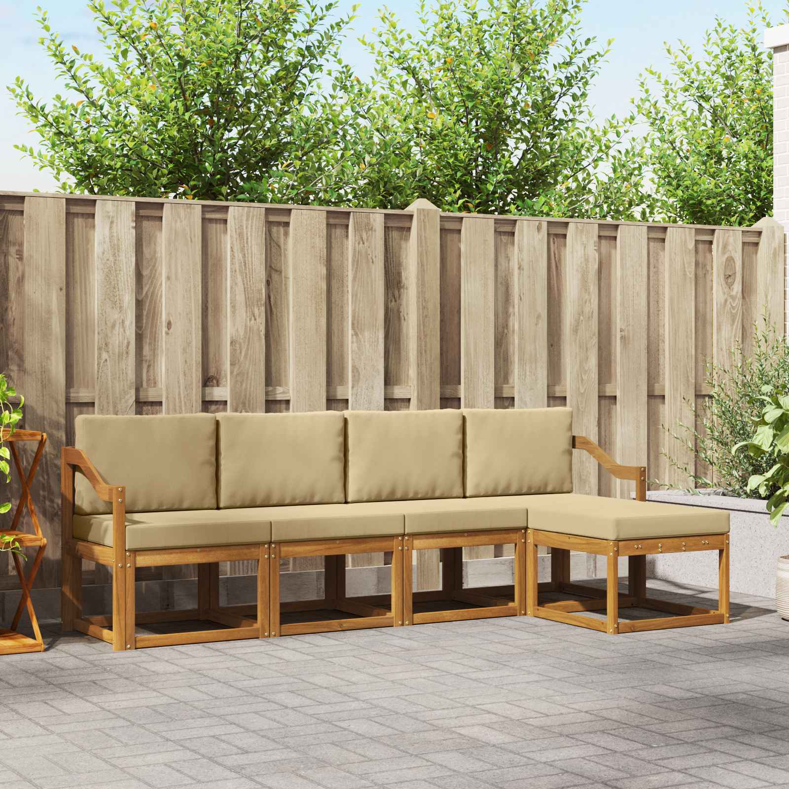 Outdoor-Sofagarnitur 5 pcs Natur und Beige Massivholz Akazie