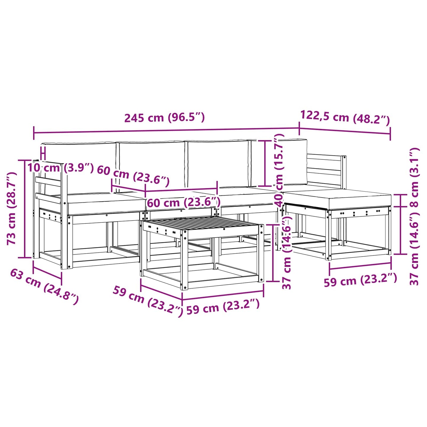 Outdoor-Sofagarnitur 6 stk. Natur und Anthrazit