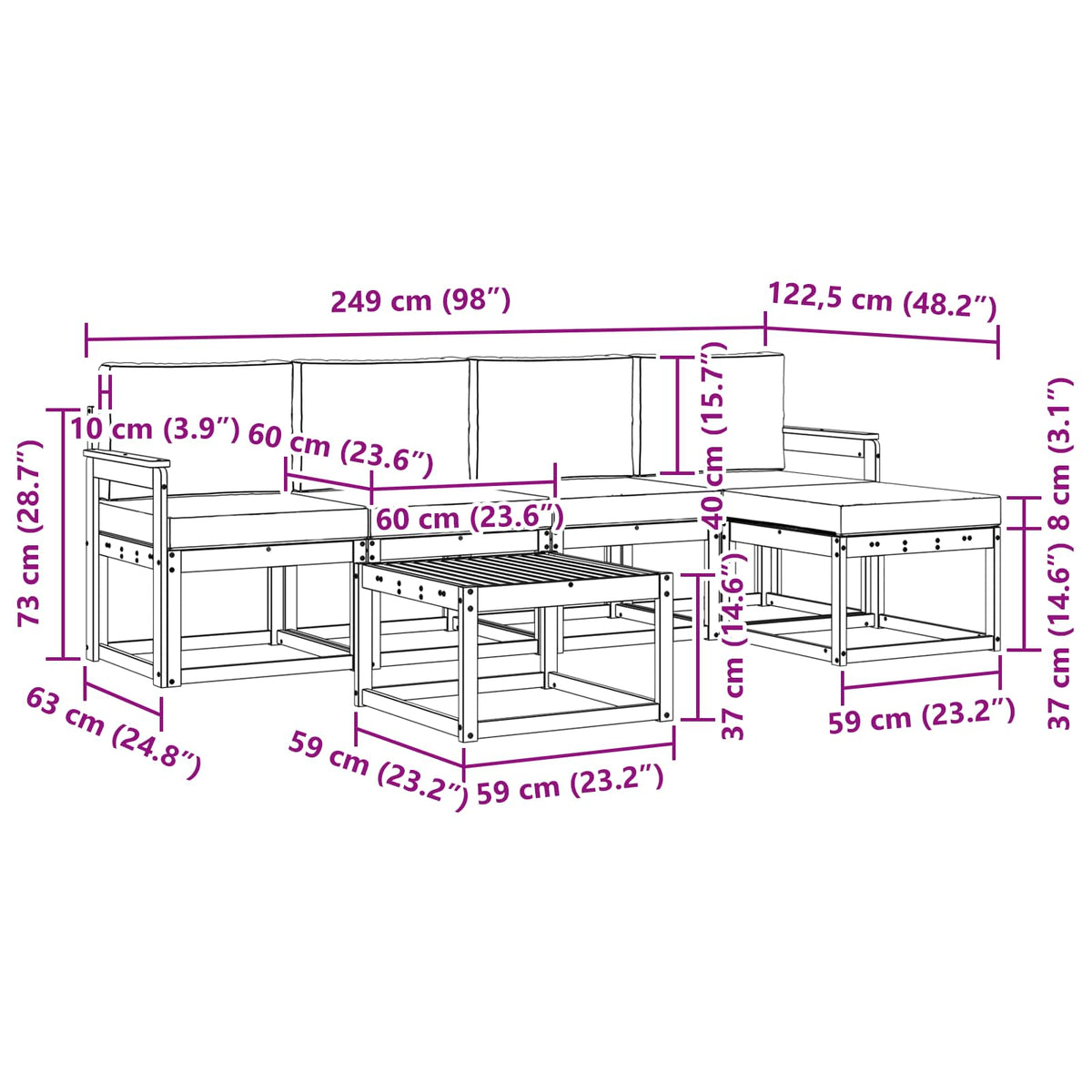 Outdoor-Sofagarnitur 6 stk. Natur und Creme