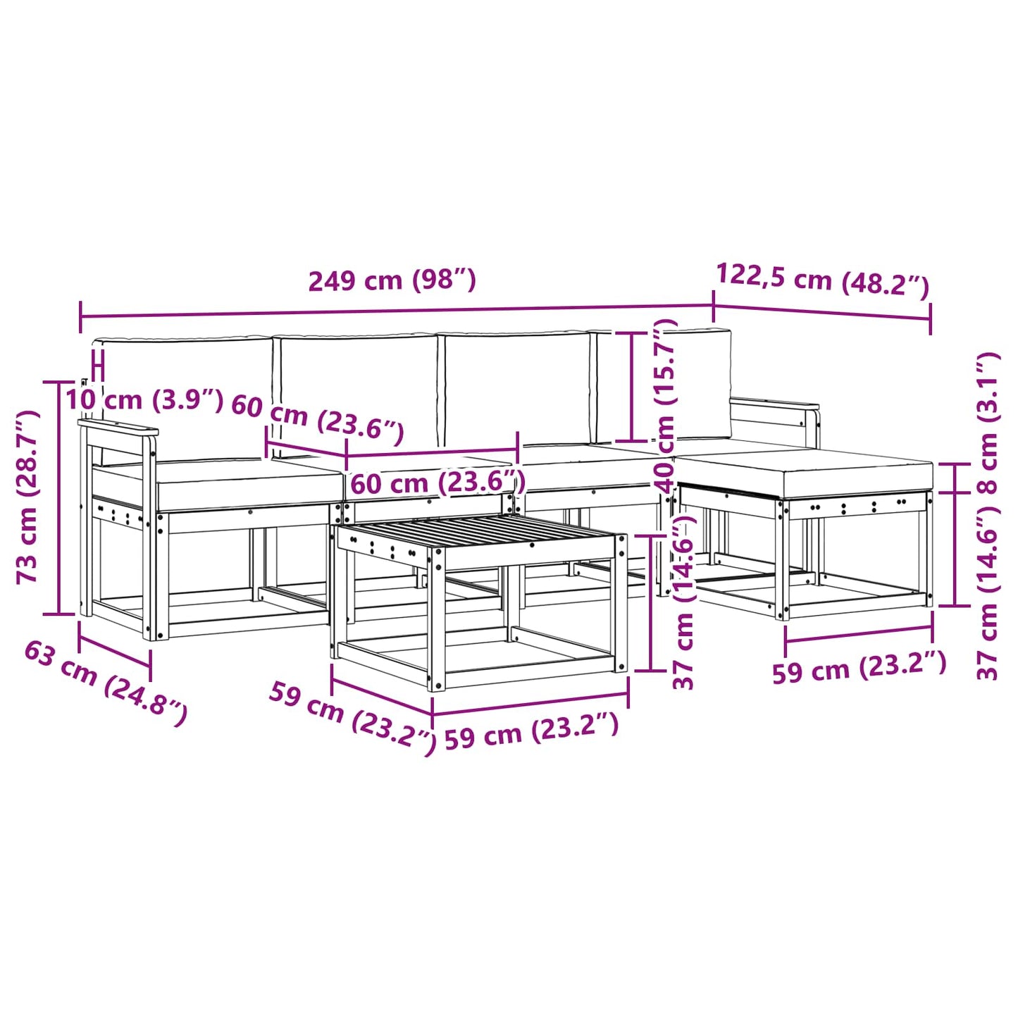 Outdoor-Sofagarnitur 6 stk. Natur und Creme