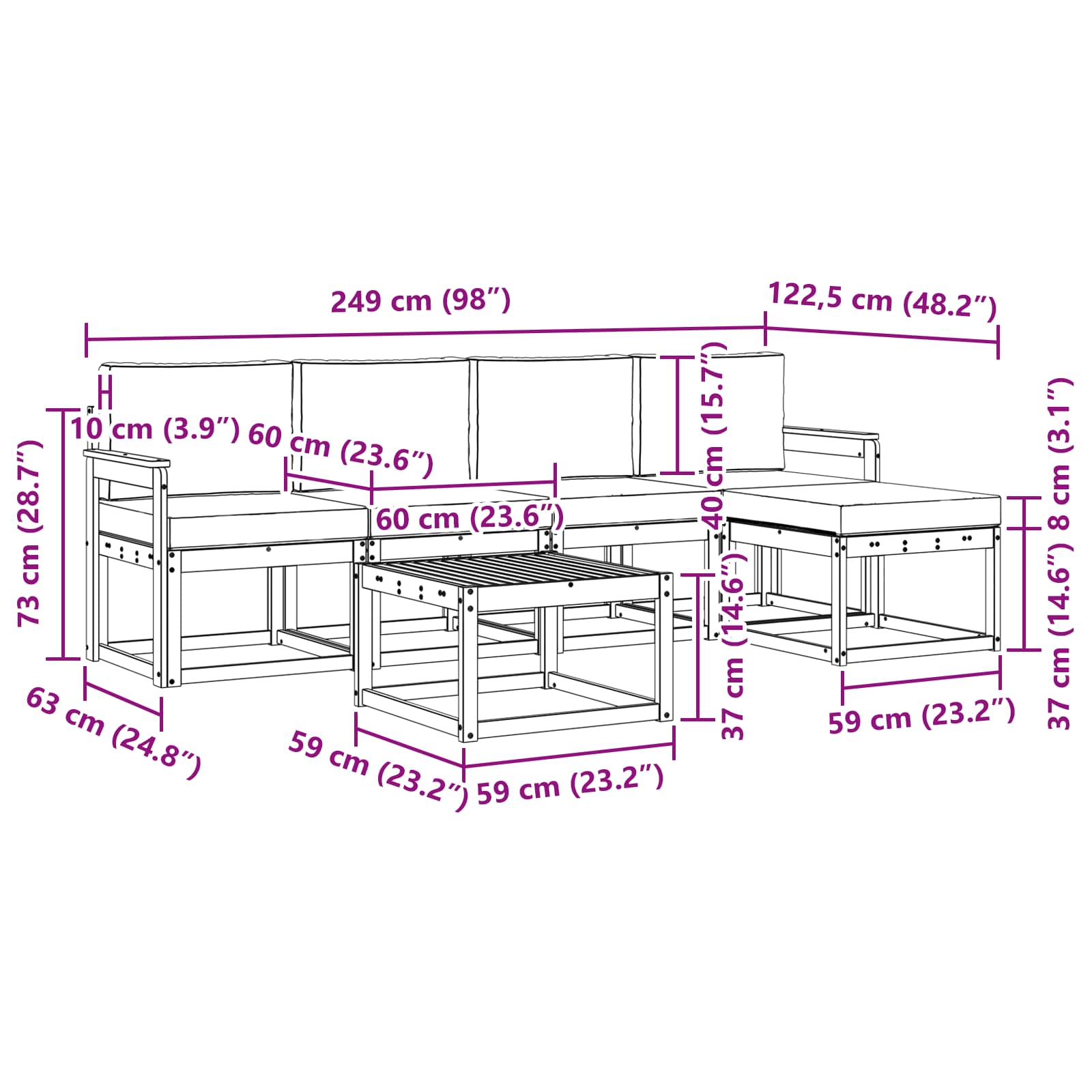 Outdoor-Sofagarnitur 6 stk. Natur und Creme