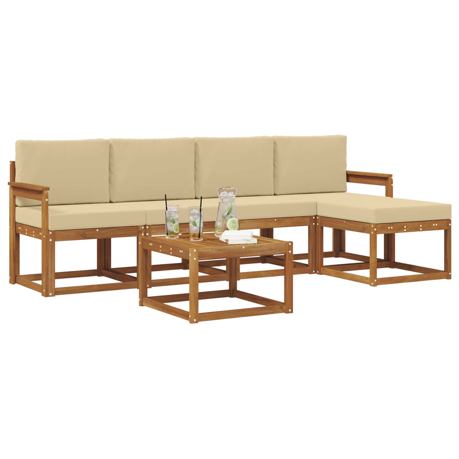 Outdoor-Sofagarnitur mit Kissen 6 pcs Natur und Beige