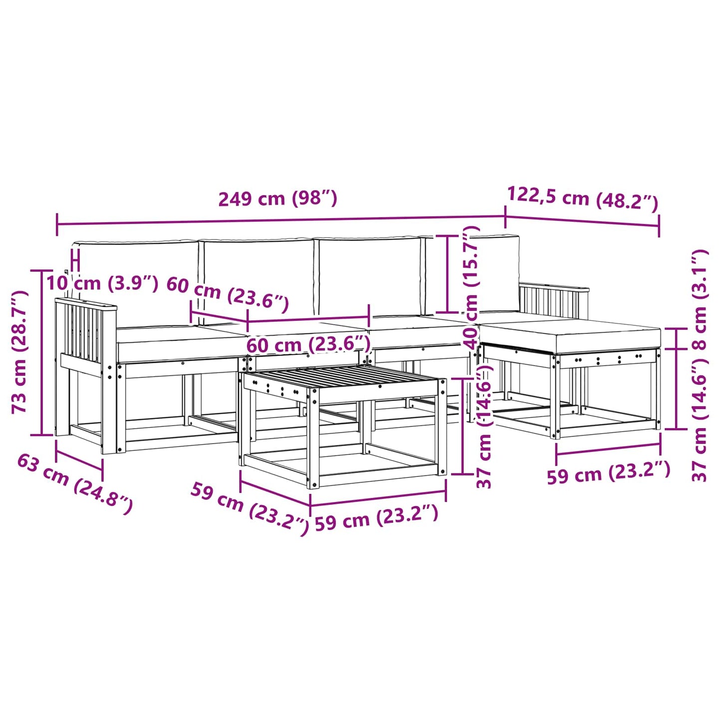 Outdoor-Sofagarnitur 6 stk. Natur und Creme