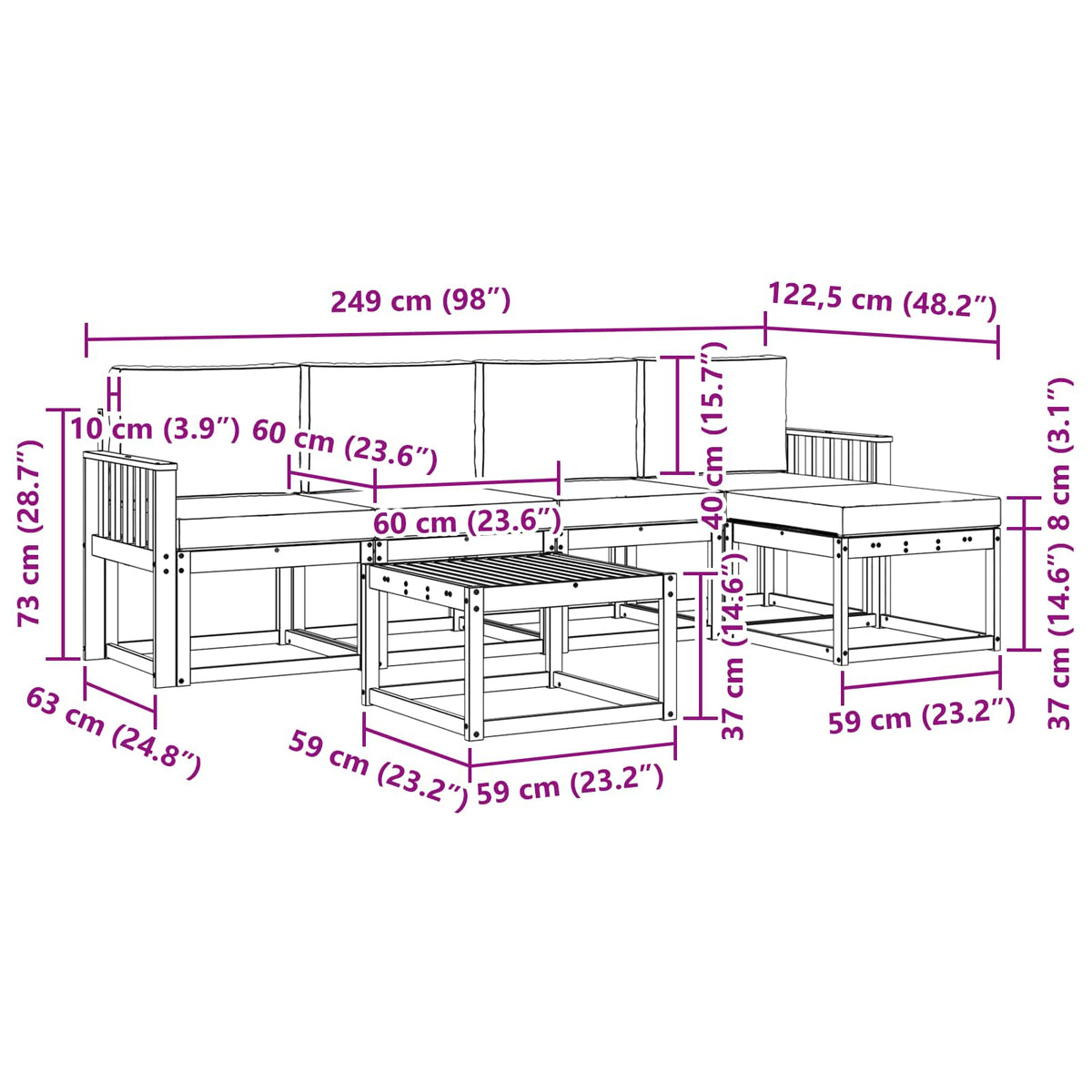Outdoor-Sofagarnitur 6 stk. Natur und Anthrazit