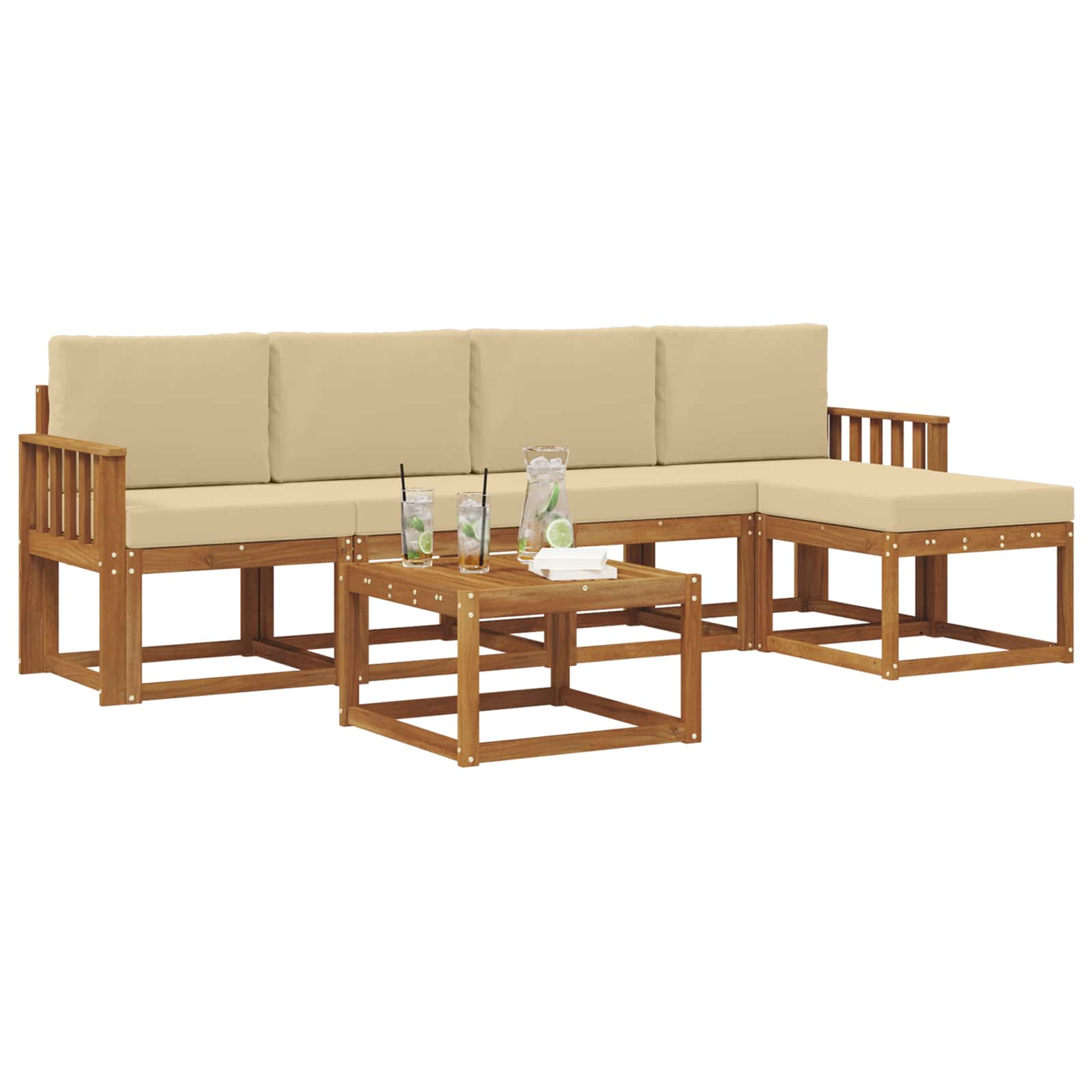 Outdoor-Sofagarnitur mit Kissen 6 pcs Natur und Beige