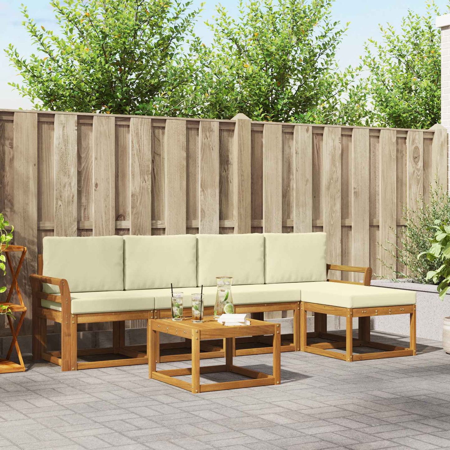 Outdoor-Sofagarnitur 6 stk. Natur und Creme