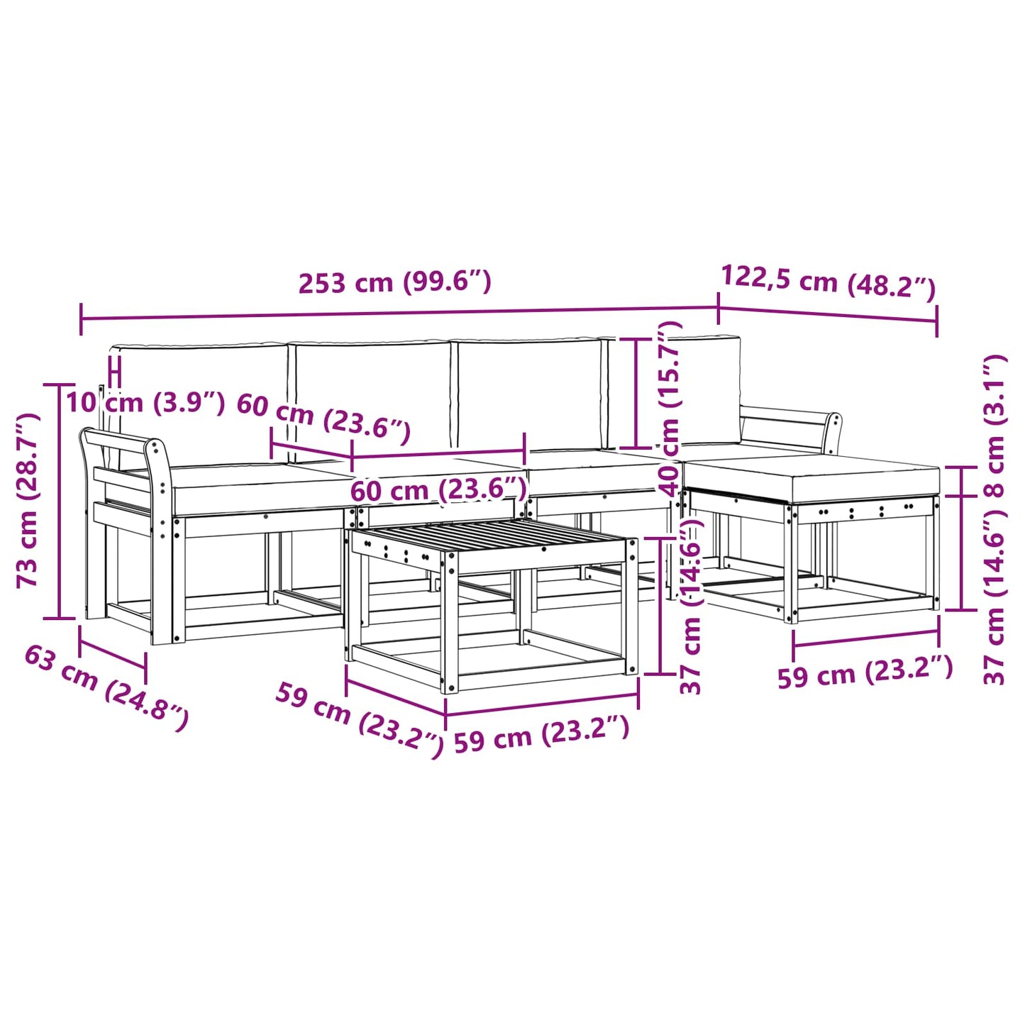 Outdoor-Sofagarnitur 6 stk. Natur und Anthrazit