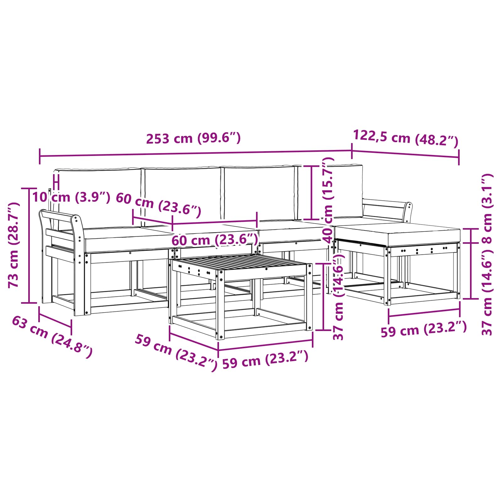 Outdoor-Sofagarnitur 6 stk. Natur und Anthrazit