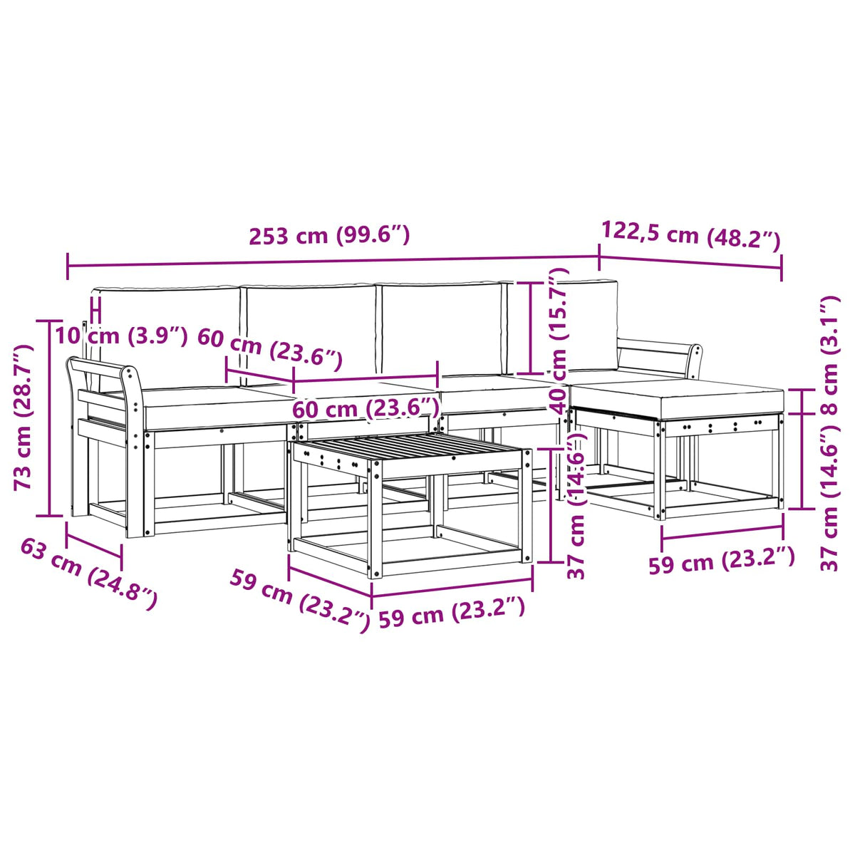 Outdoor-Sofagarnitur 6 stk. Natur und Anthrazit