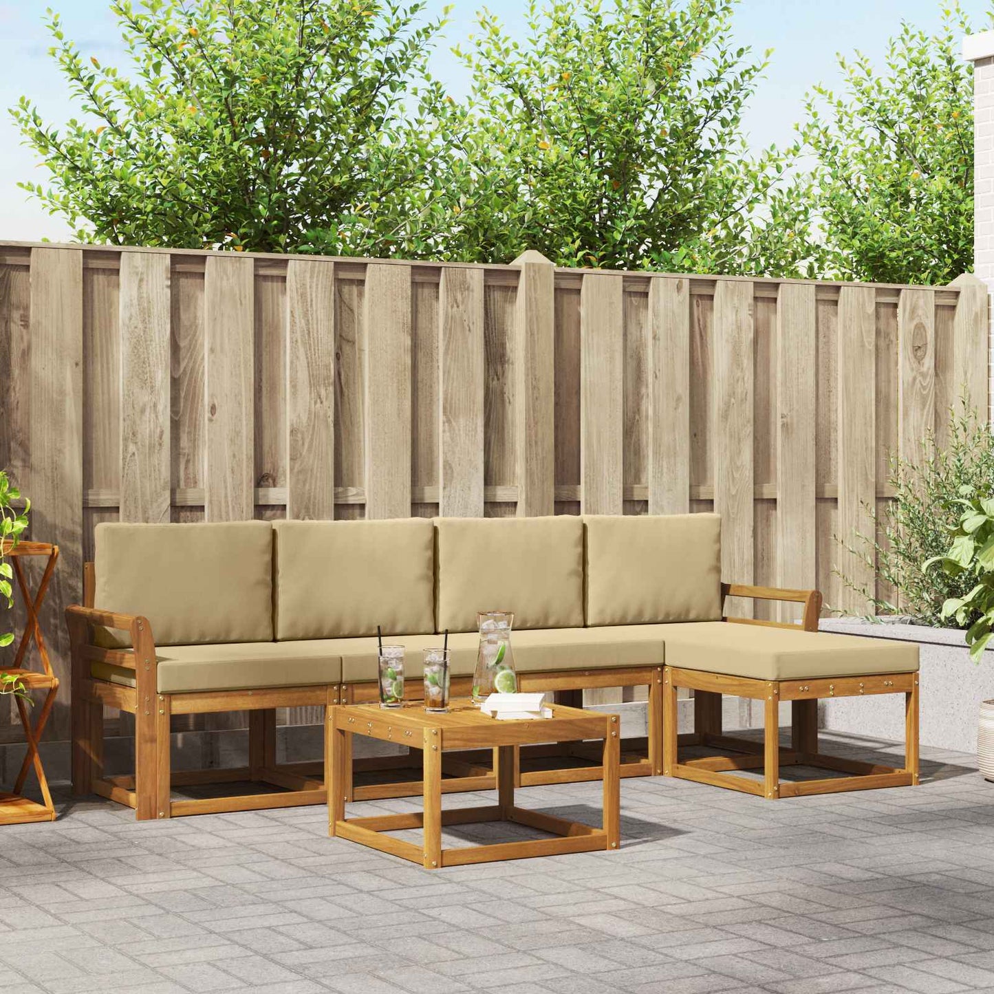 Outdoor-Sofagarnitur mit Kissen 6 pcs Natur und Beige