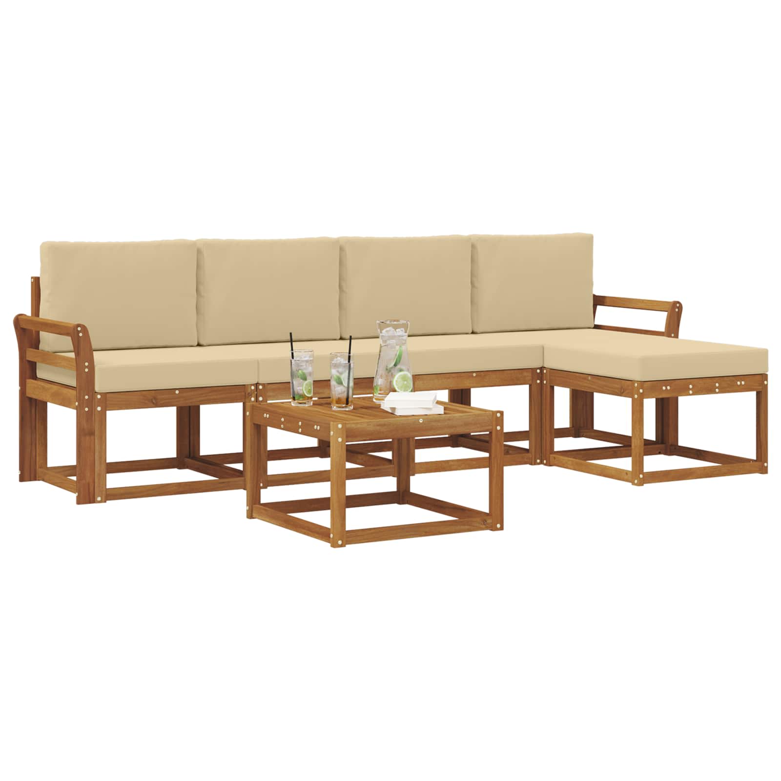 Outdoor-Sofagarnitur mit Kissen 6 pcs Natur und Beige