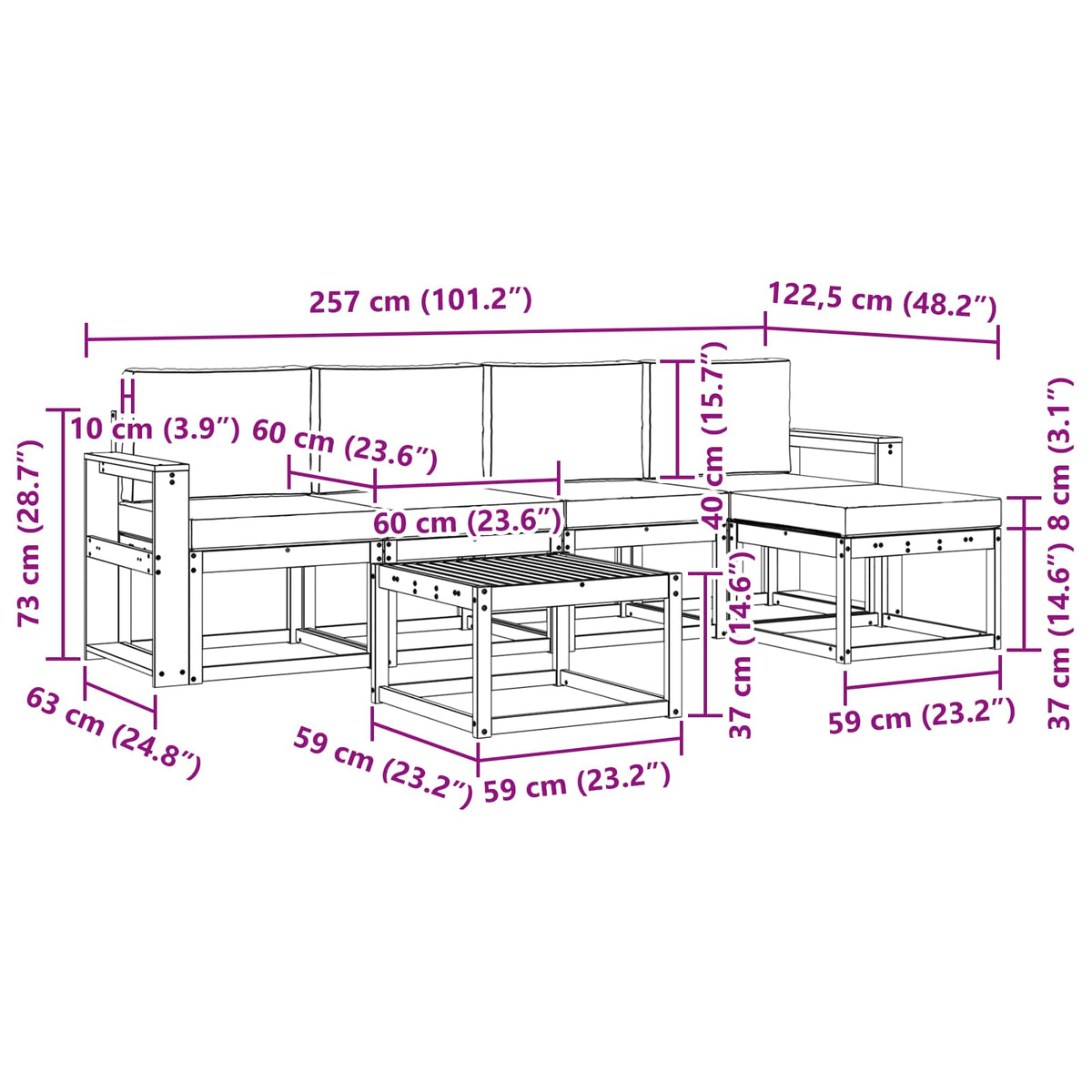 Outdoor-Sofagarnitur 6 stk. Natur und Creme
