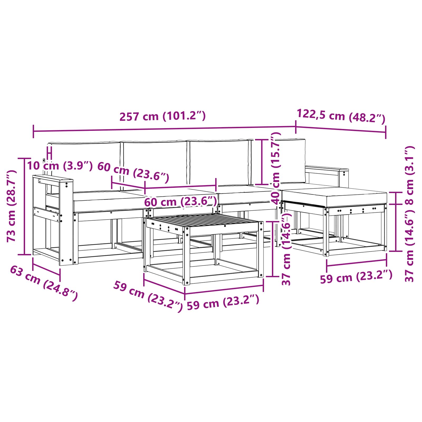 Outdoor-Sofagarnitur 6 stk. Natur und Creme