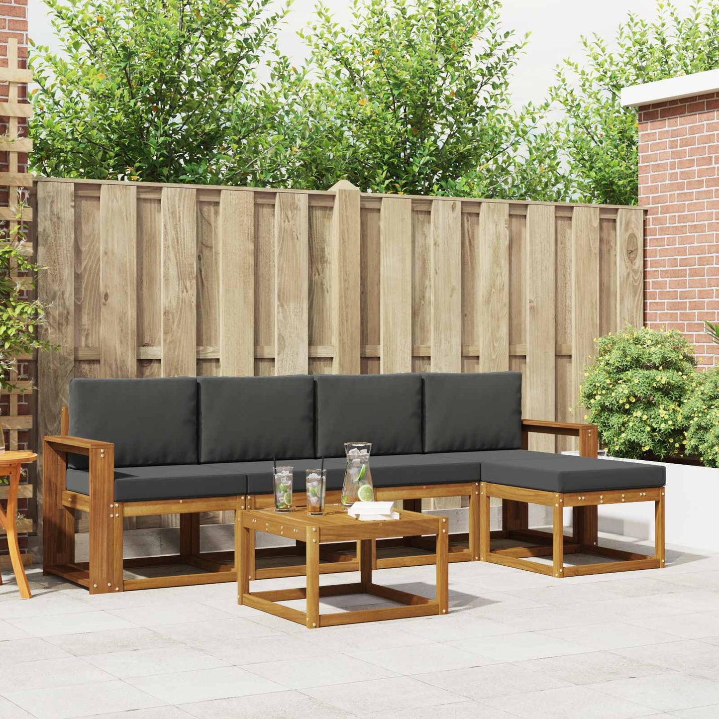 Outdoor-Sofagarnitur 6 stk. Natur und Anthrazit