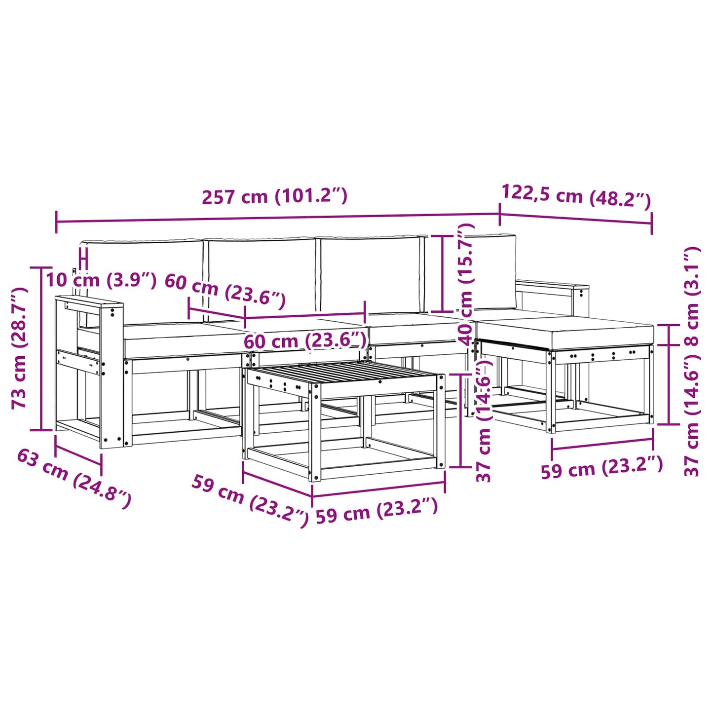 Outdoor-Sofagarnitur 6 stk. Natur und Anthrazit