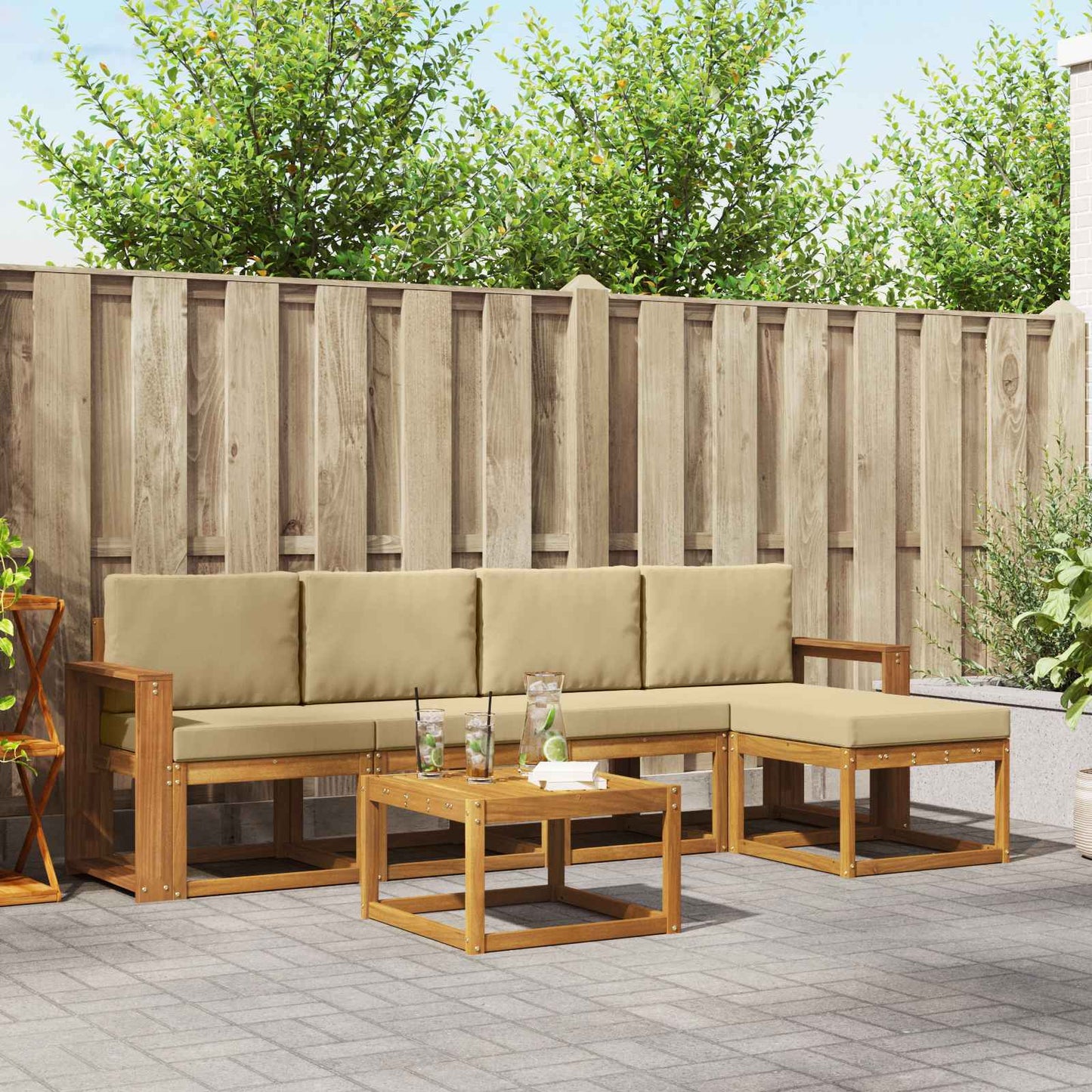 Outdoor-Sofagarnitur mit Kissen 6 pcs Natur und Beige