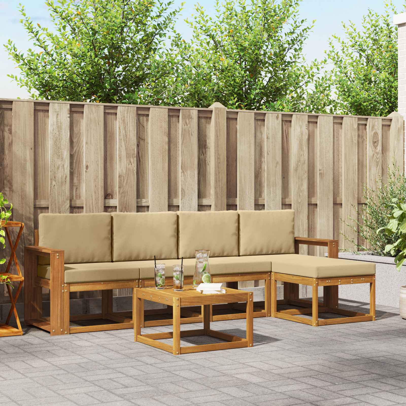 Outdoor-Sofagarnitur mit Kissen 6 pcs Natur und Beige