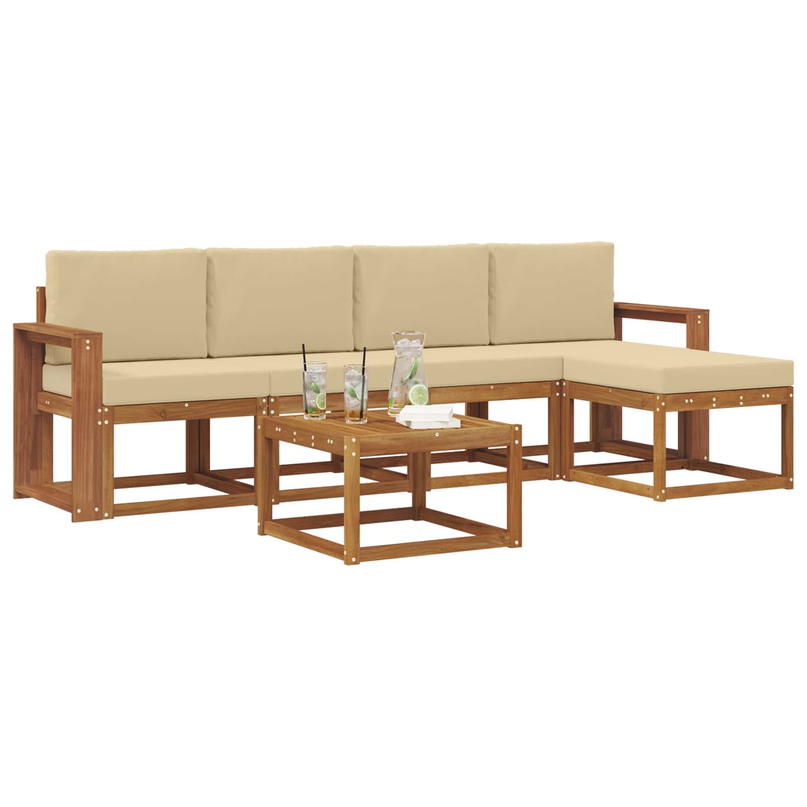 Outdoor-Sofagarnitur mit Kissen 6 pcs Natur und Beige