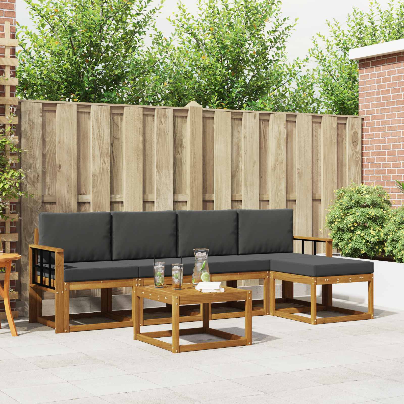 Outdoor-Sofagarnitur 6 stk. Natur und Anthrazit