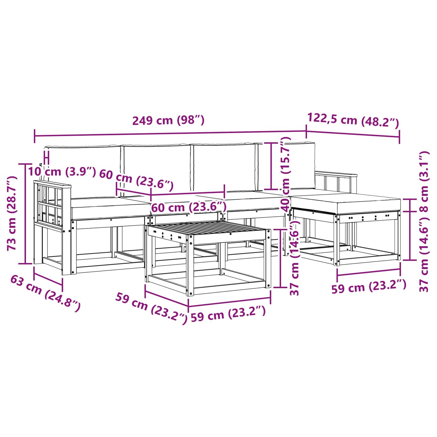 Outdoor-Sofagarnitur 6 stk. Natur und Anthrazit