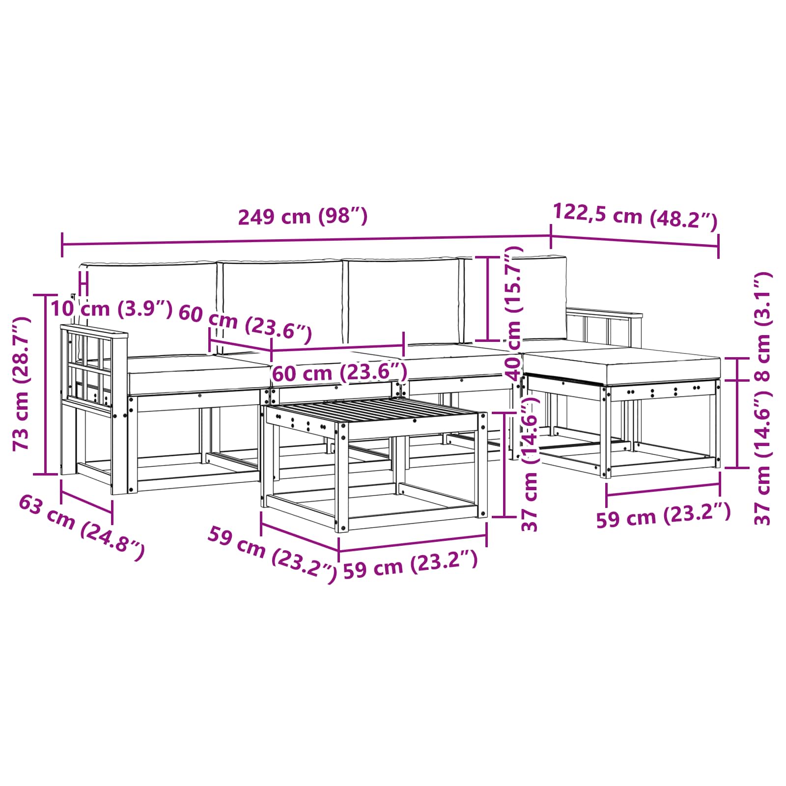 Outdoor-Sofagarnitur 6 stk. Natur und Anthrazit
